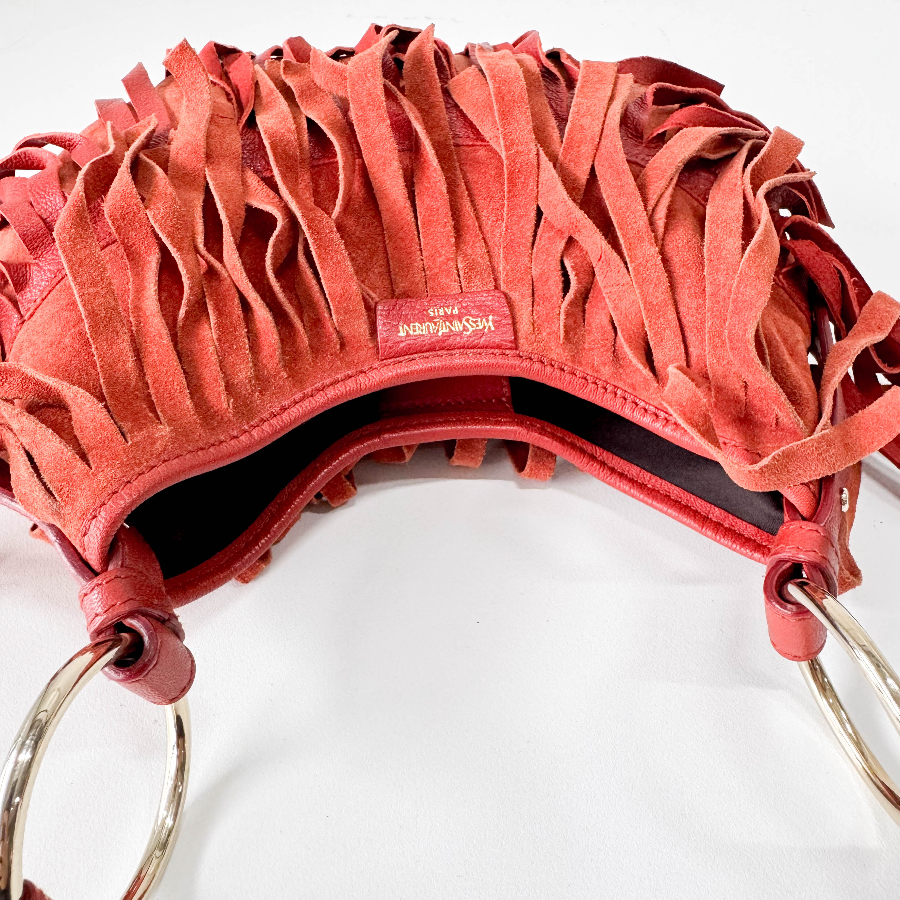 Rive Gauche Fringes Suede Shoulder Bag