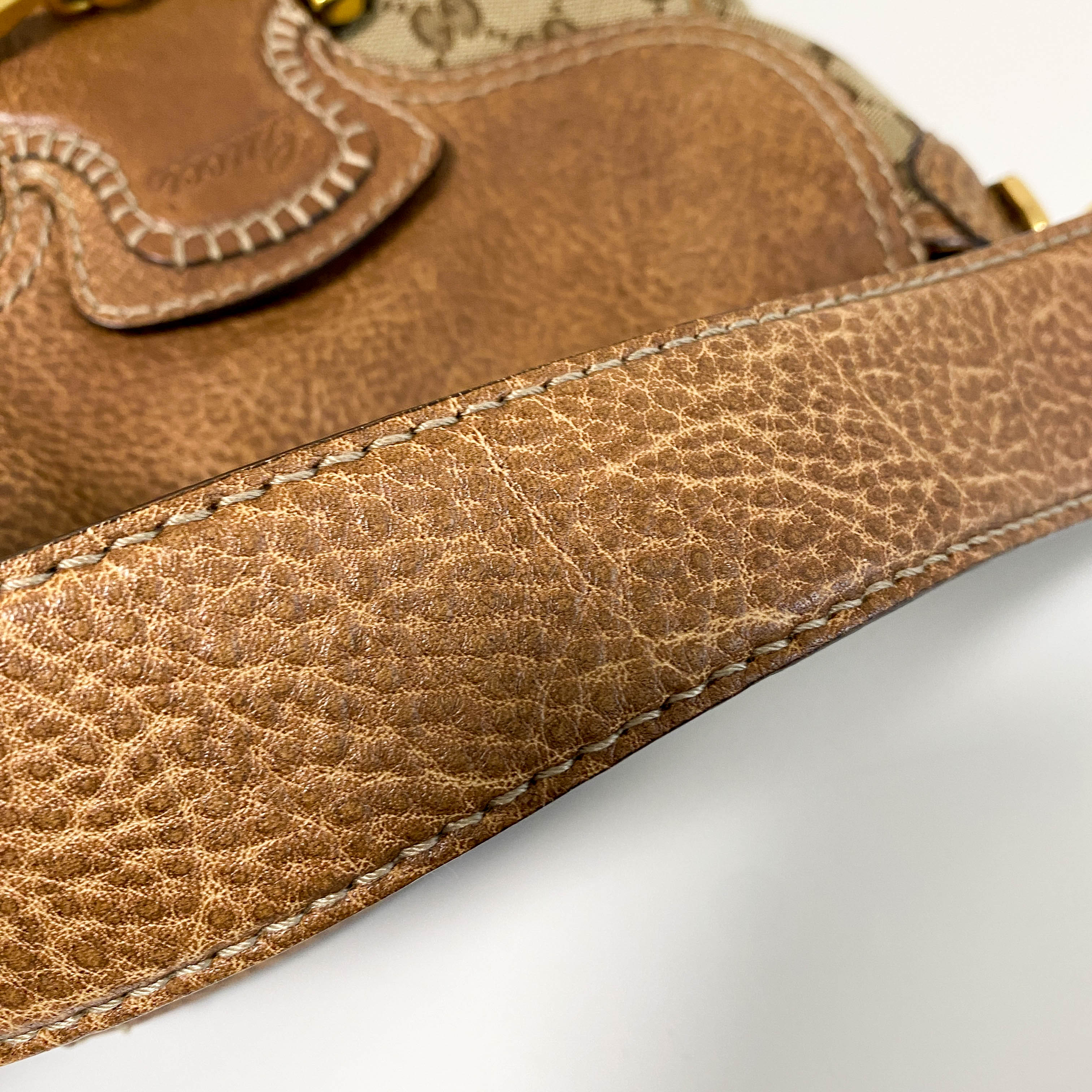 Horsebit Brown Leather and Canvas Hobo Shoulder Bag