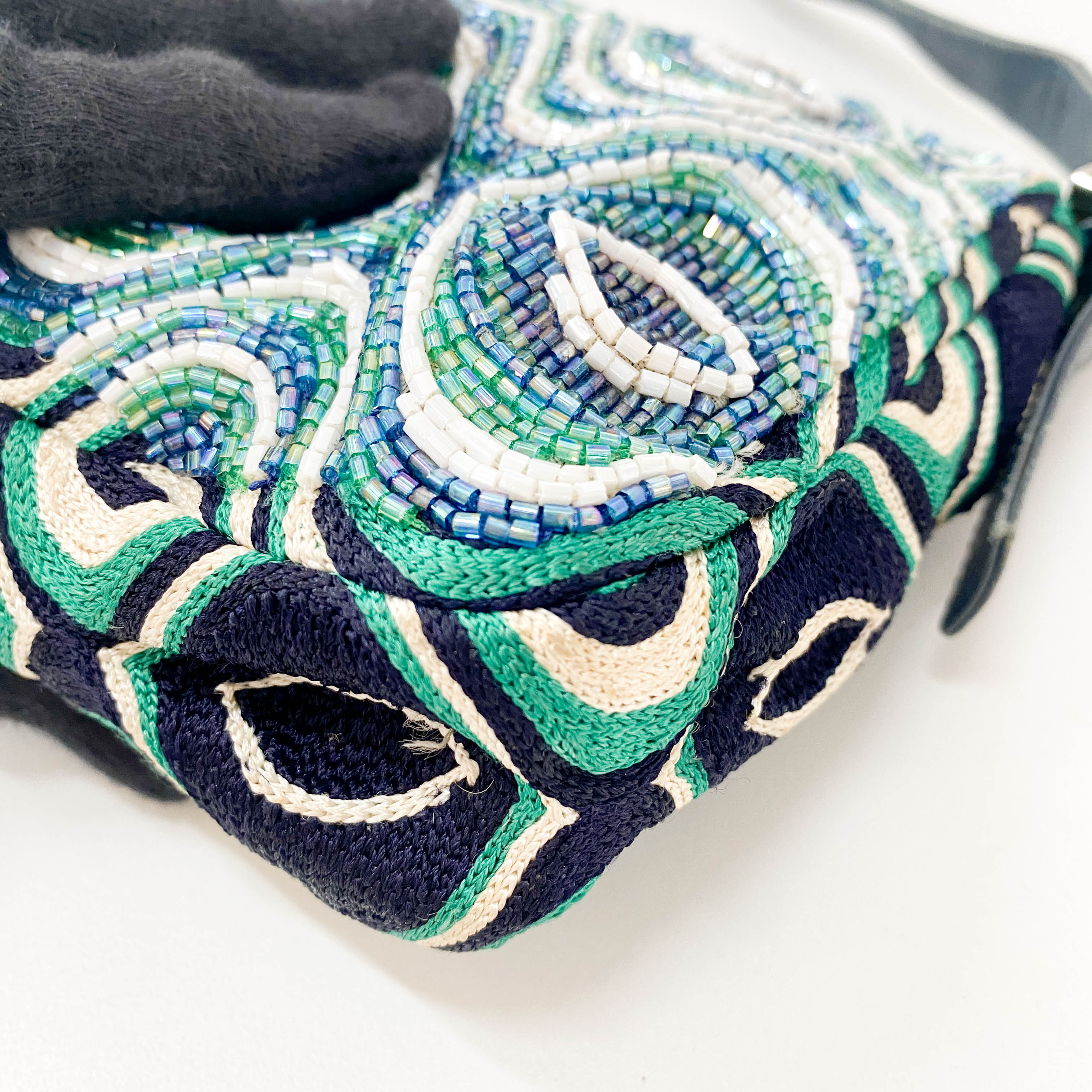 Baguette Beaded Green Geometric Pattern Shoulder Bag