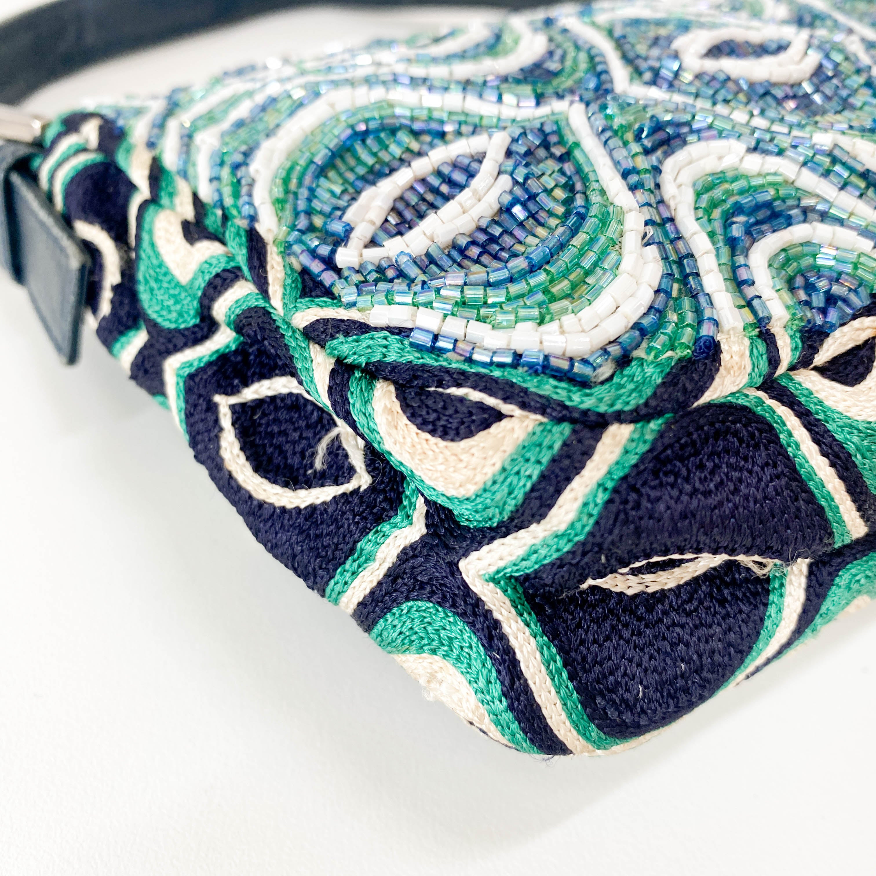 Baguette Beaded Green Geometric Pattern Shoulder Bag