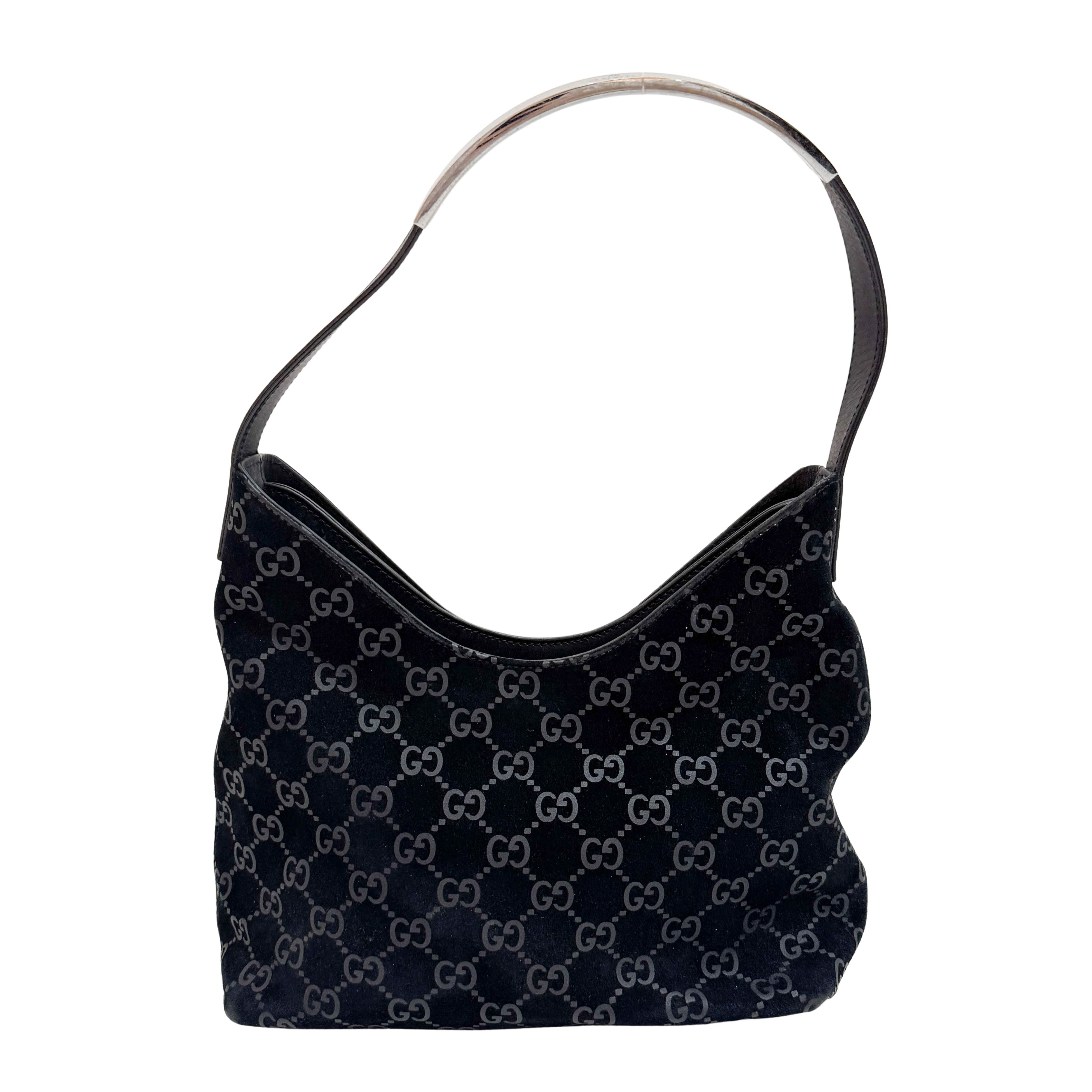 GG Black Canvas Suede Shoulder Bag