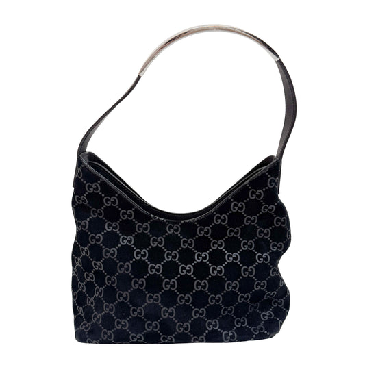 GG Black Canvas Suede Shoulder Bag