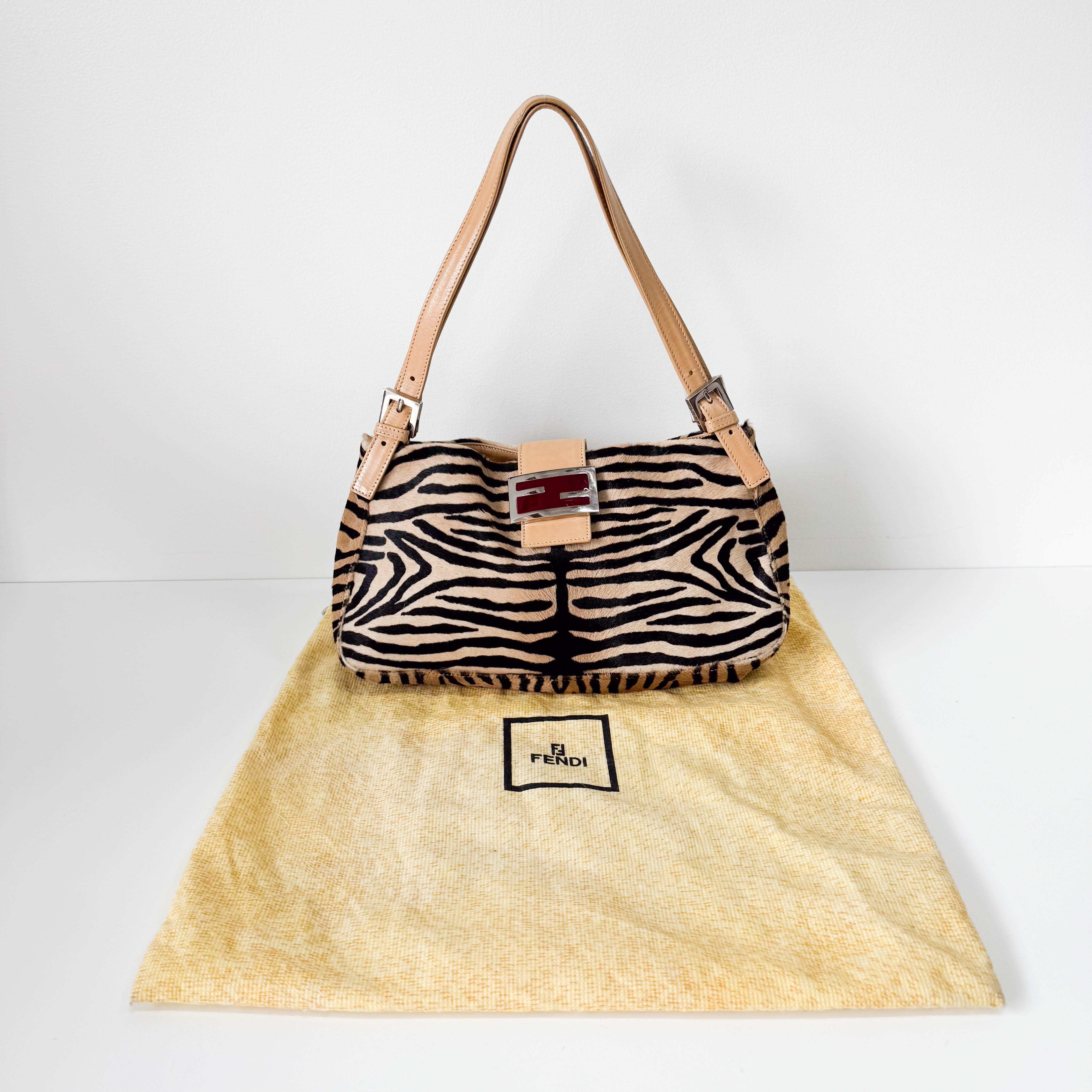 Brown Zebra Print Pony Hair Shoulder Bag