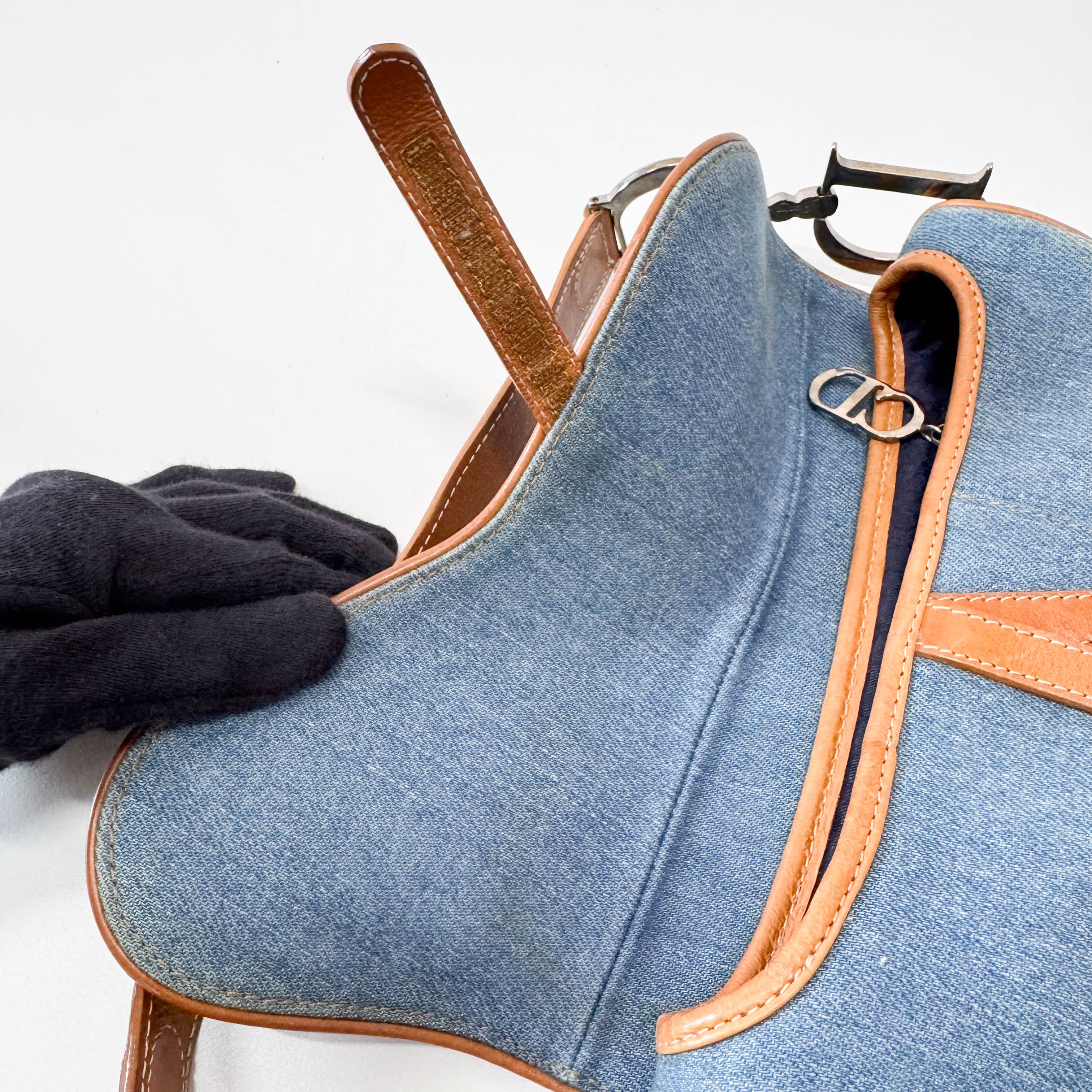 Saddle Denim Flower Embroidered Shoulder Bag