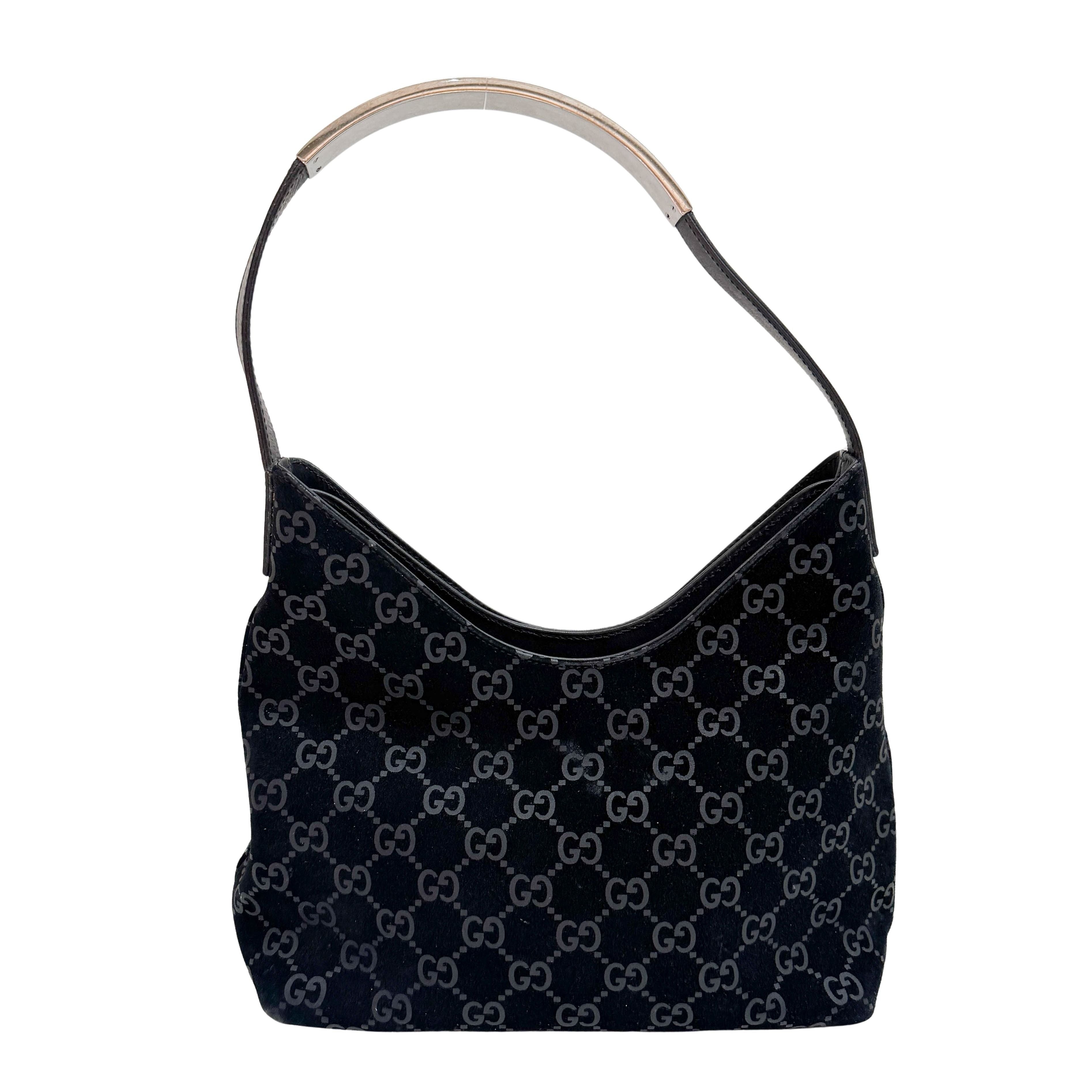 GG Black Canvas Suede Shoulder Bag