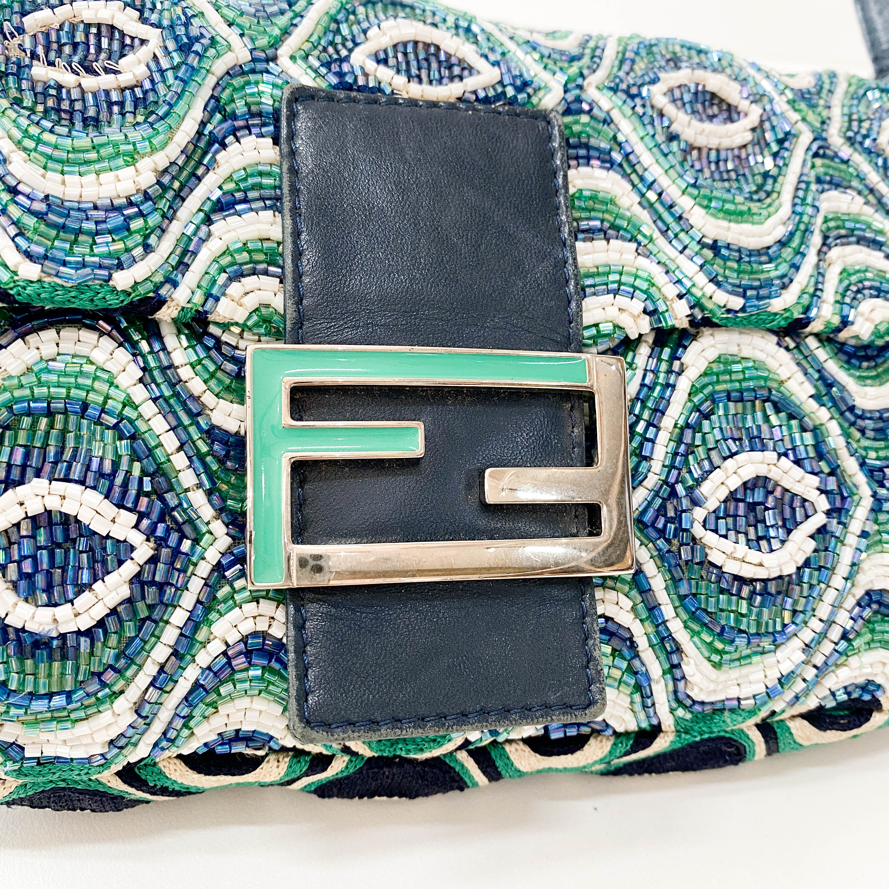 Baguette Beaded Green Geometric Pattern Shoulder Bag