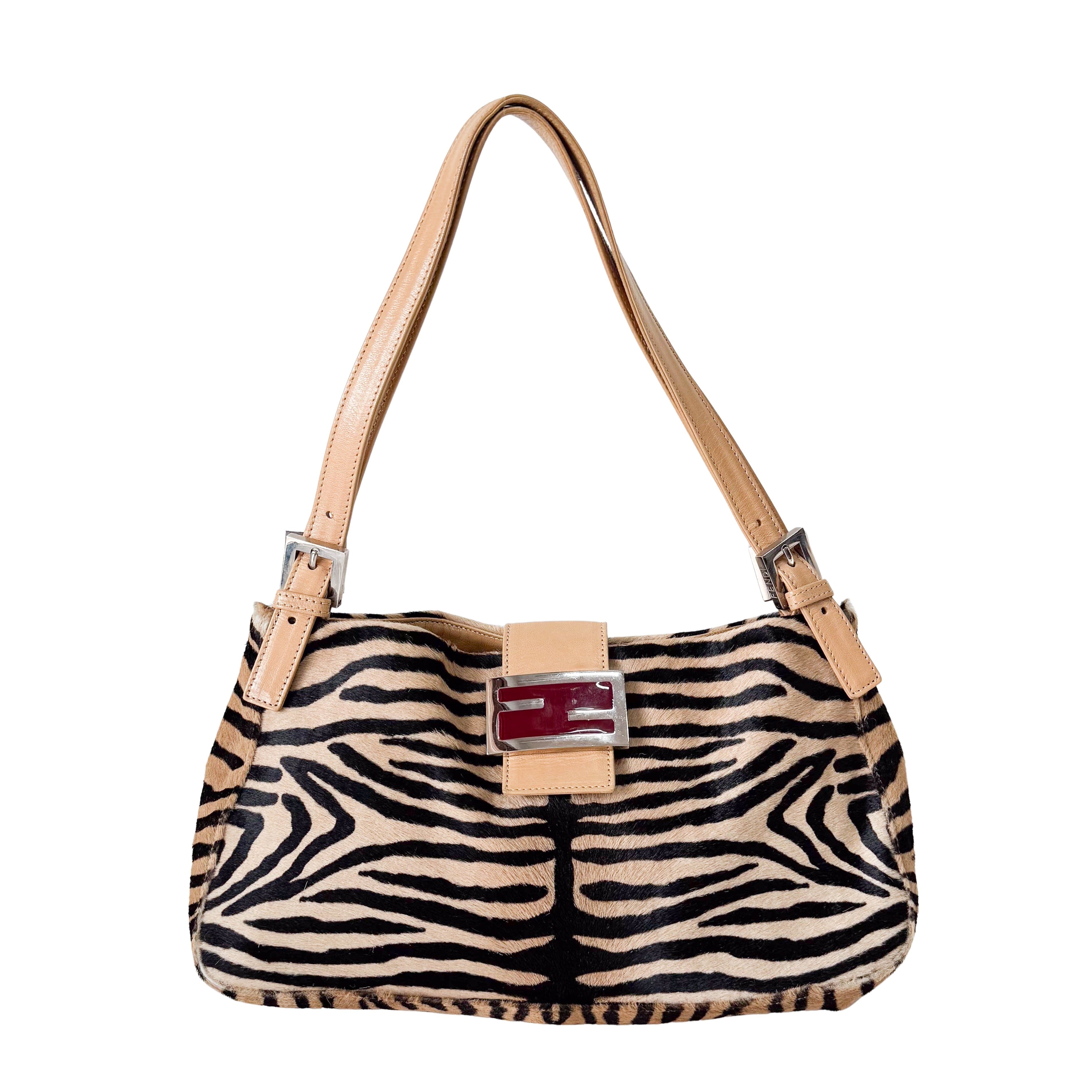 Brown Zebra Print Pony Hair Shoulder Bag