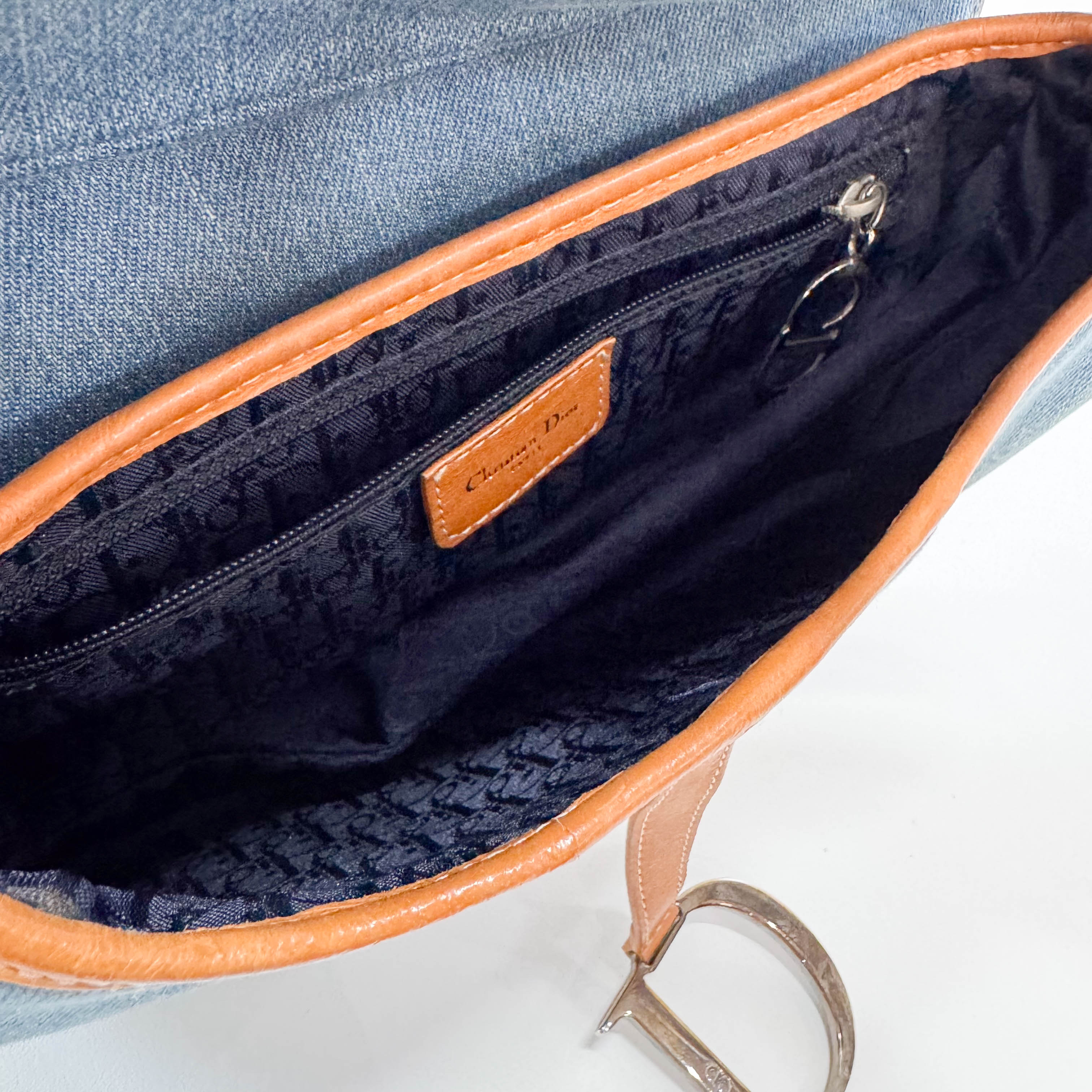 Saddle Denim Flower Embroidered Shoulder Bag