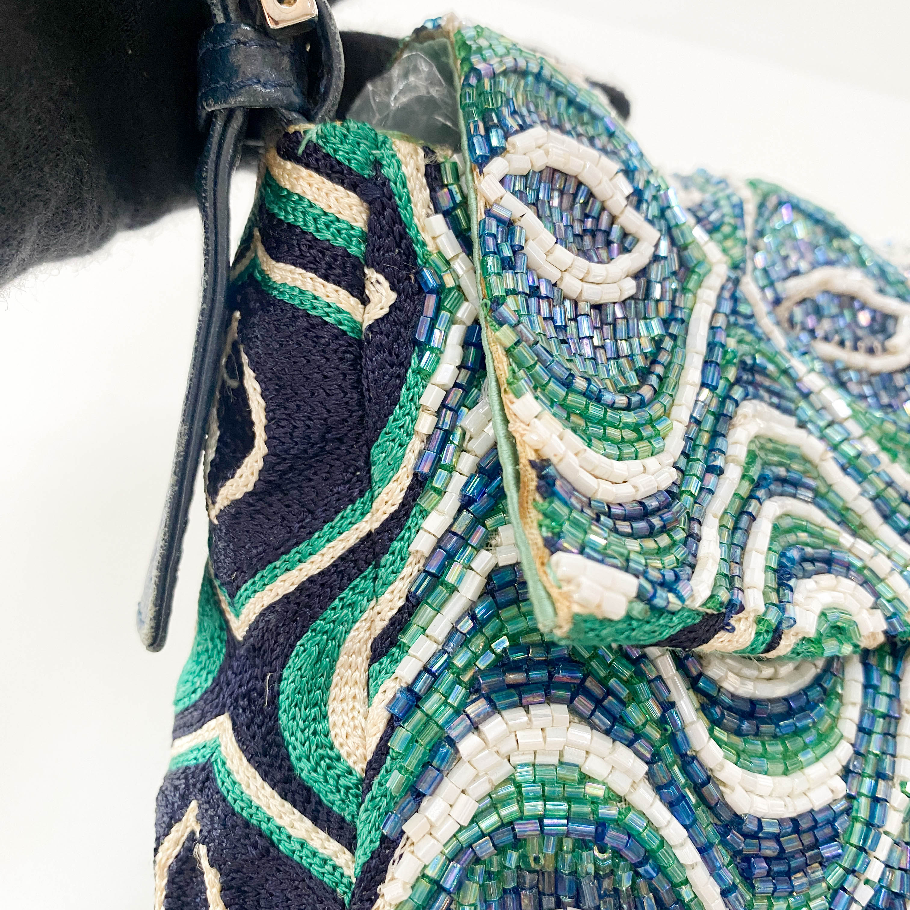 Baguette Beaded Green Geometric Pattern Shoulder Bag