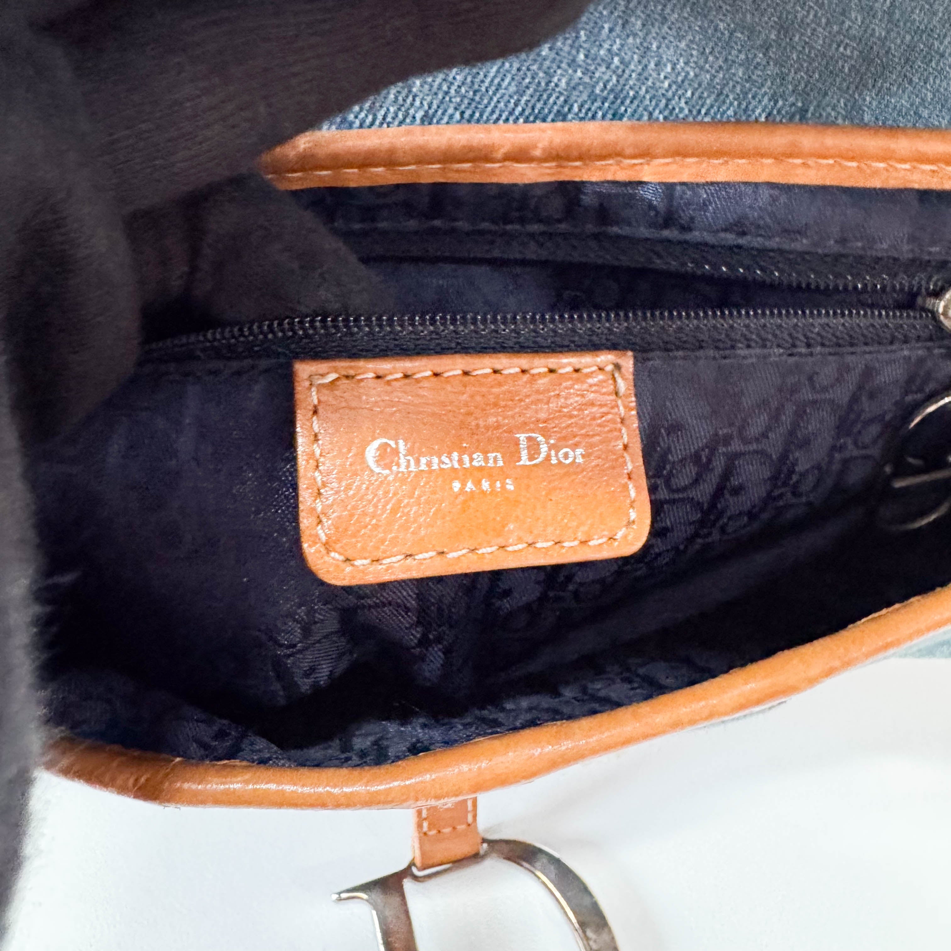 Saddle Denim Flower Embroidered Shoulder Bag