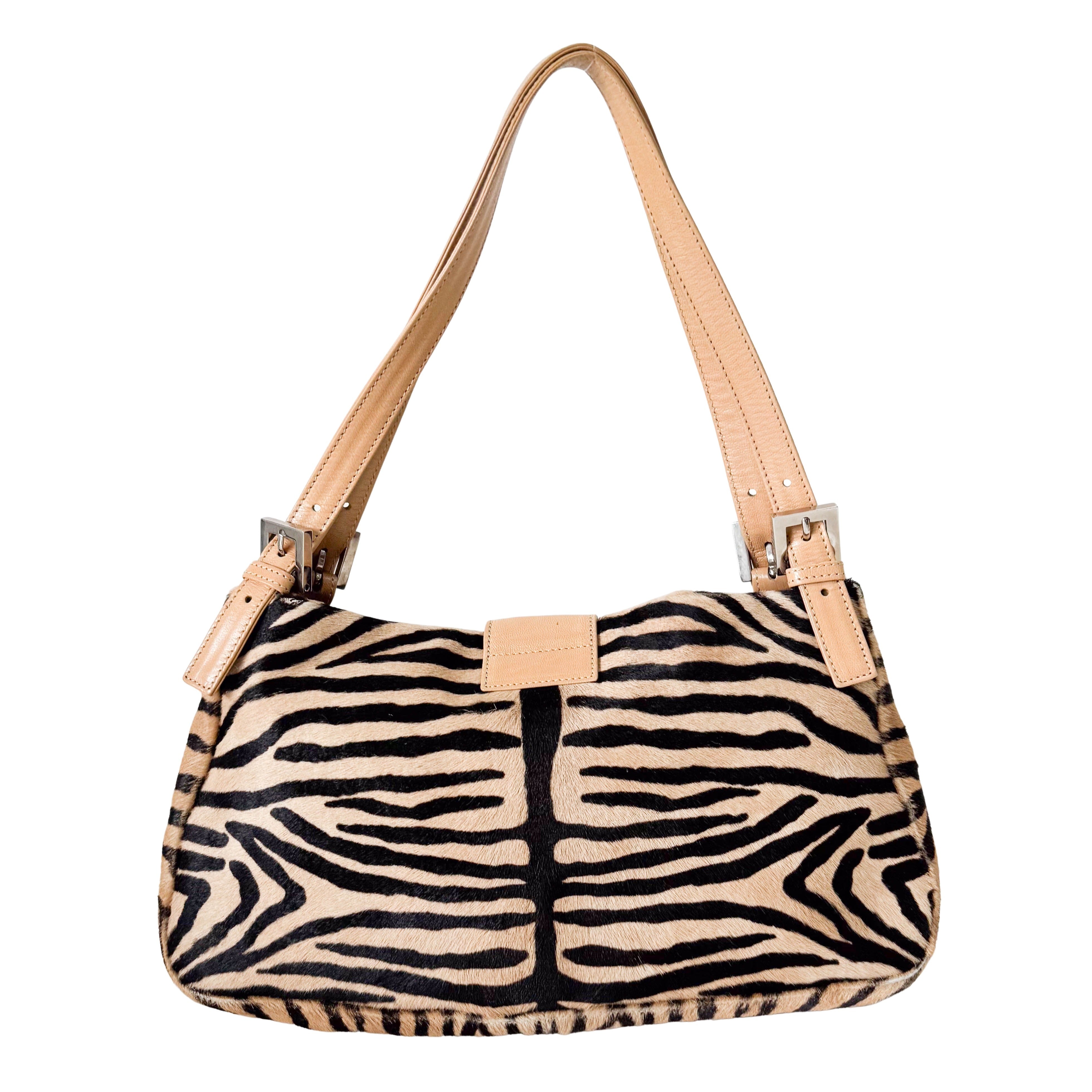 Brown Zebra Print Pony Hair Shoulder Bag