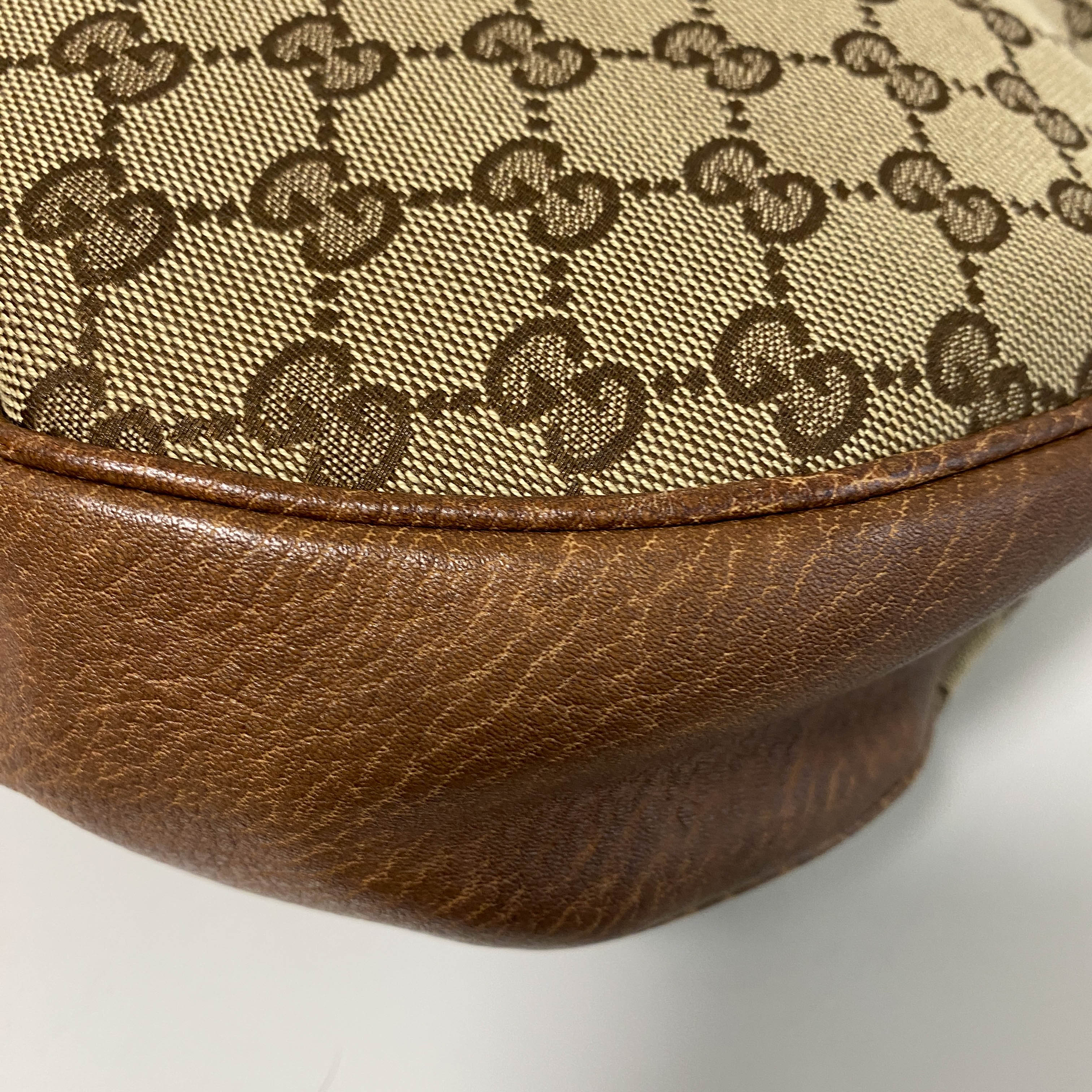 Horsebit Brown Leather and Canvas Hobo Shoulder Bag