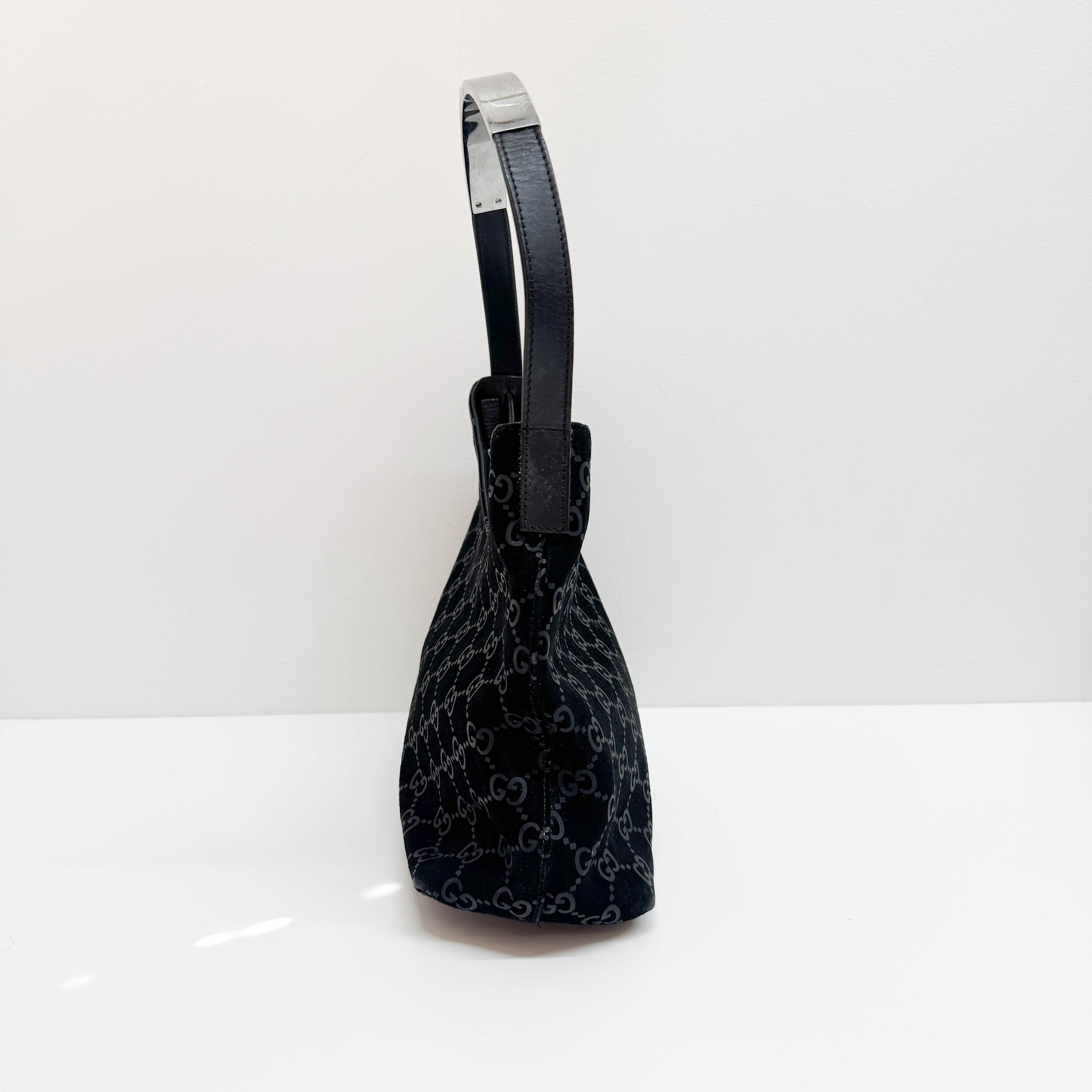 GG Black Canvas Suede Shoulder Bag