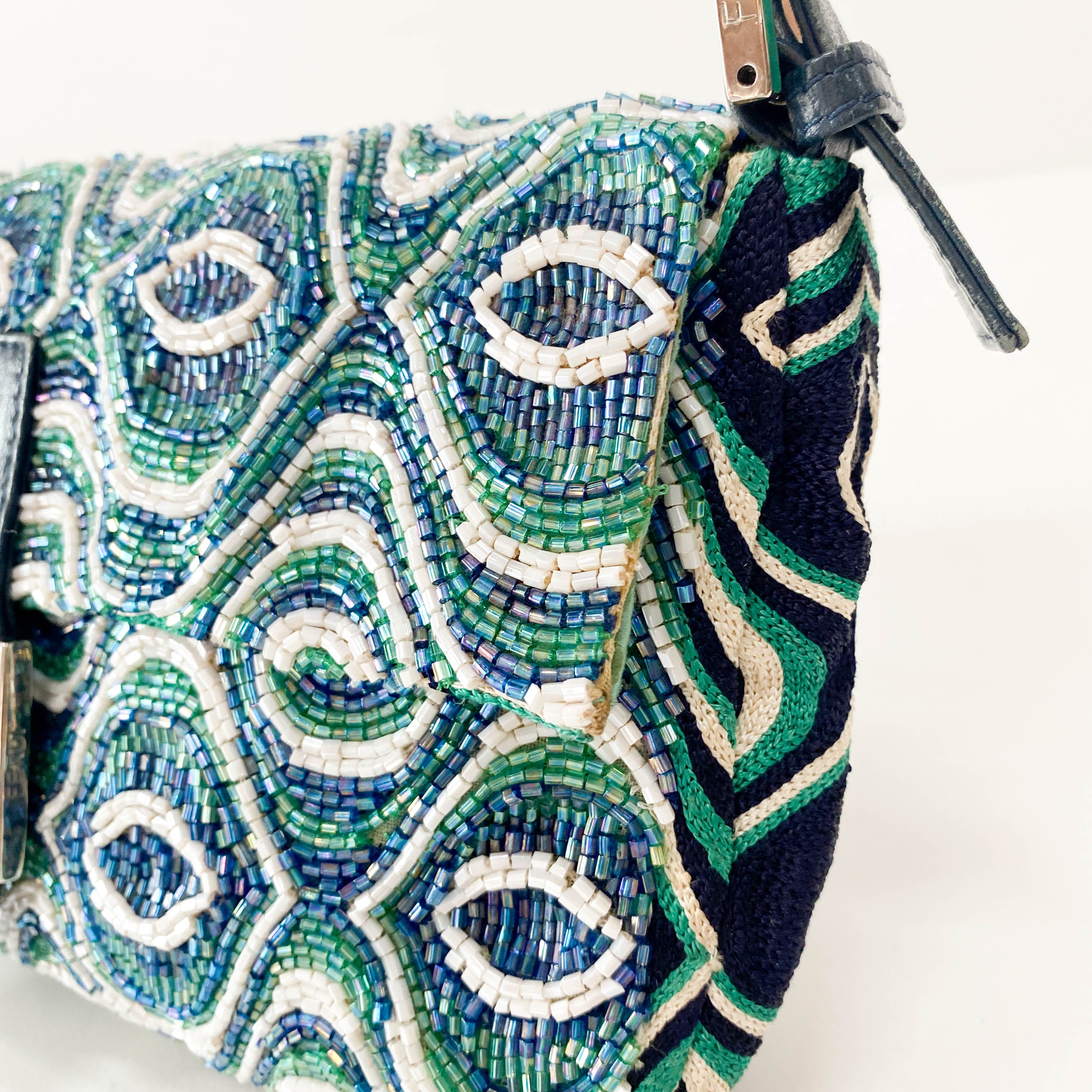 Baguette Beaded Green Geometric Pattern Shoulder Bag