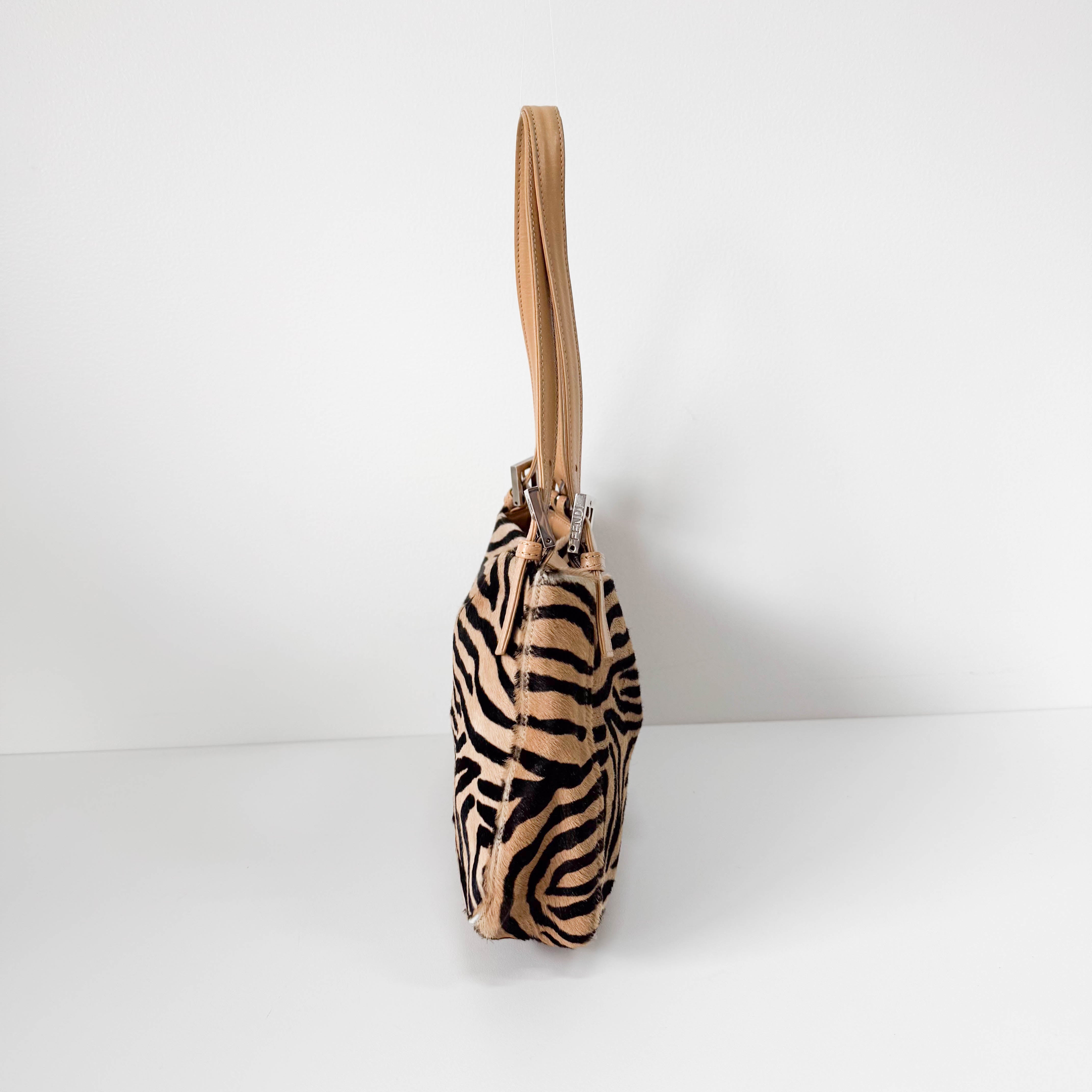 Brown Zebra Print Pony Hair Shoulder Bag