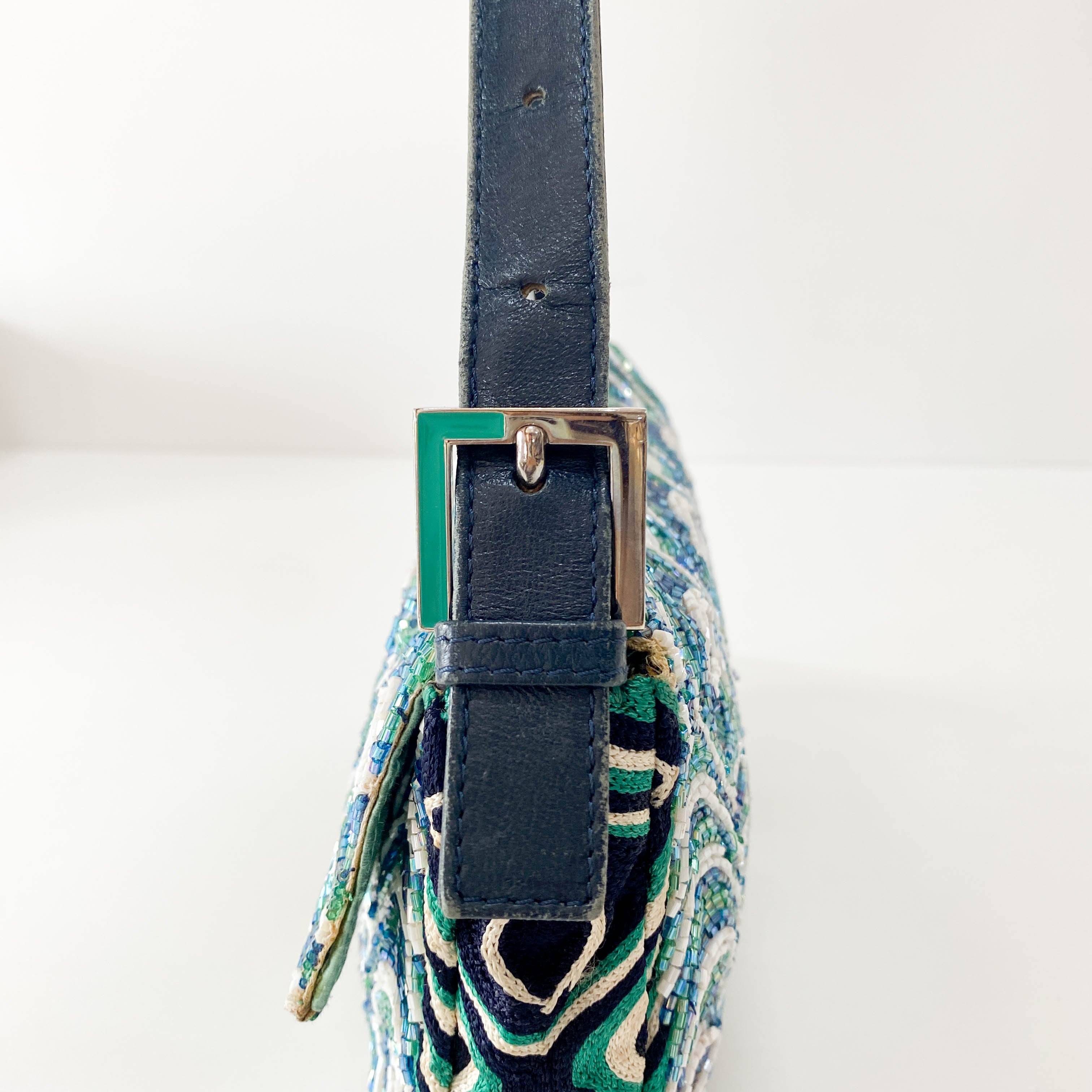 Baguette Beaded Green Geometric Pattern Shoulder Bag