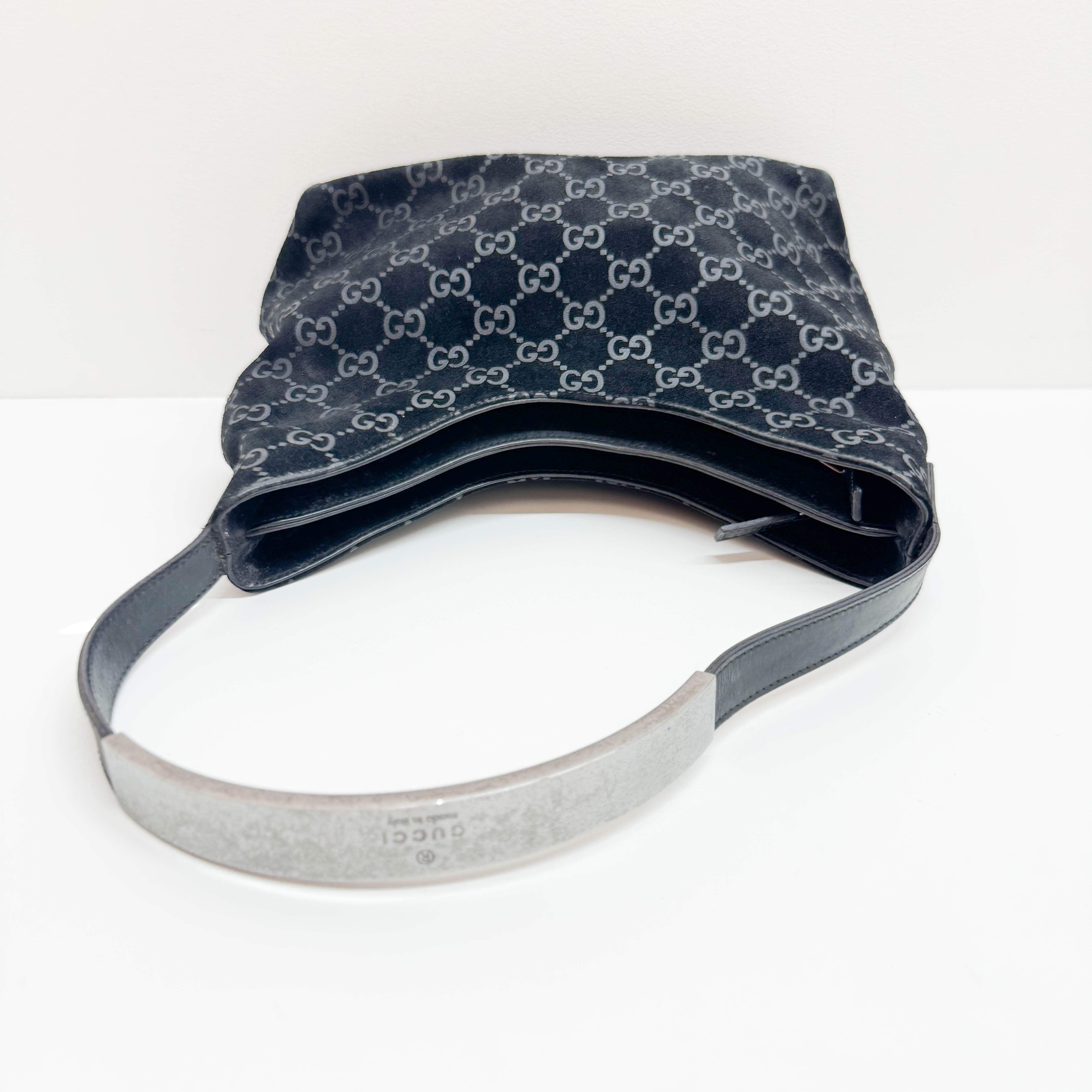 GG Black Canvas Suede Shoulder Bag