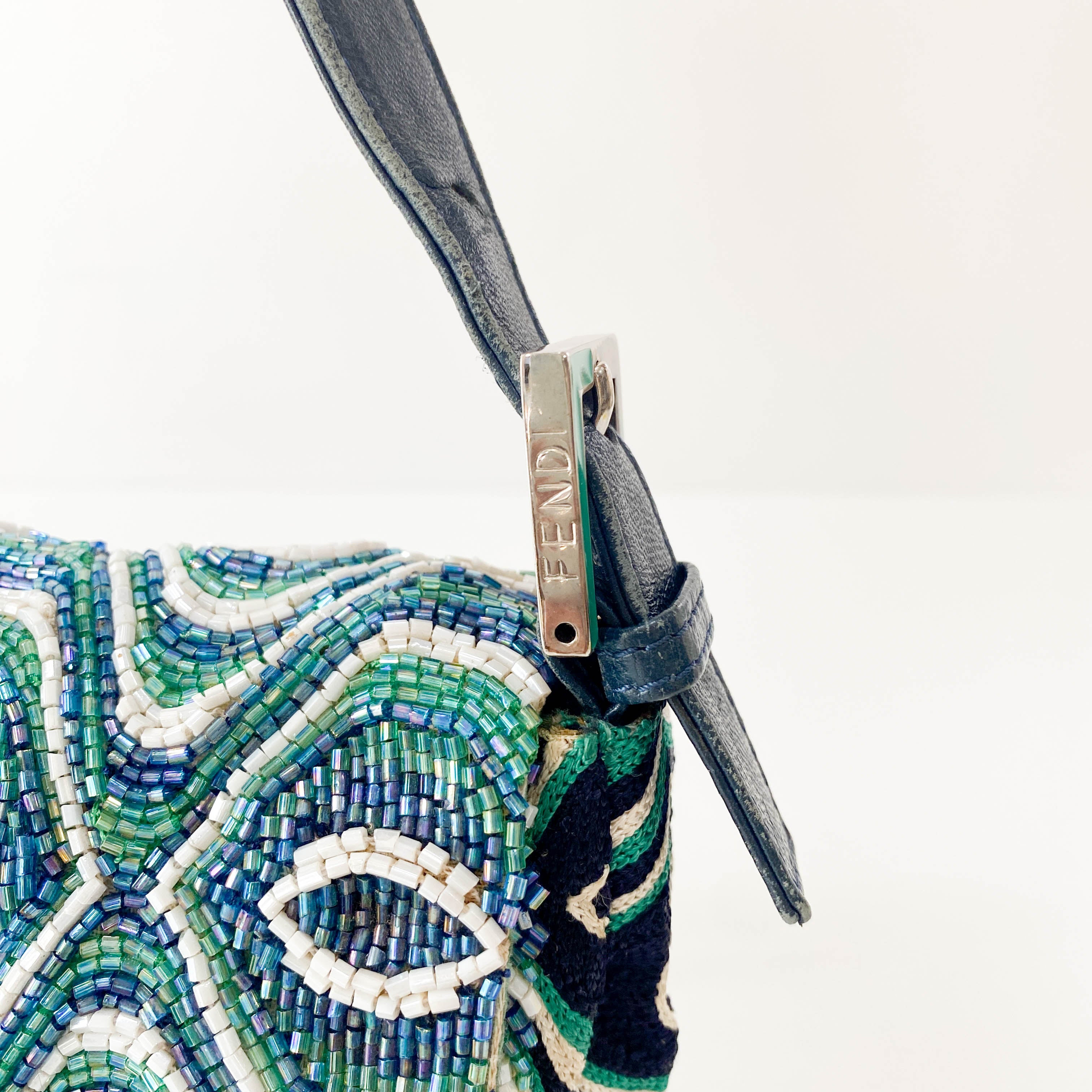 Baguette Beaded Green Geometric Pattern Shoulder Bag
