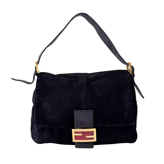 Mamma Baguette Black Suede Shoulder Bag