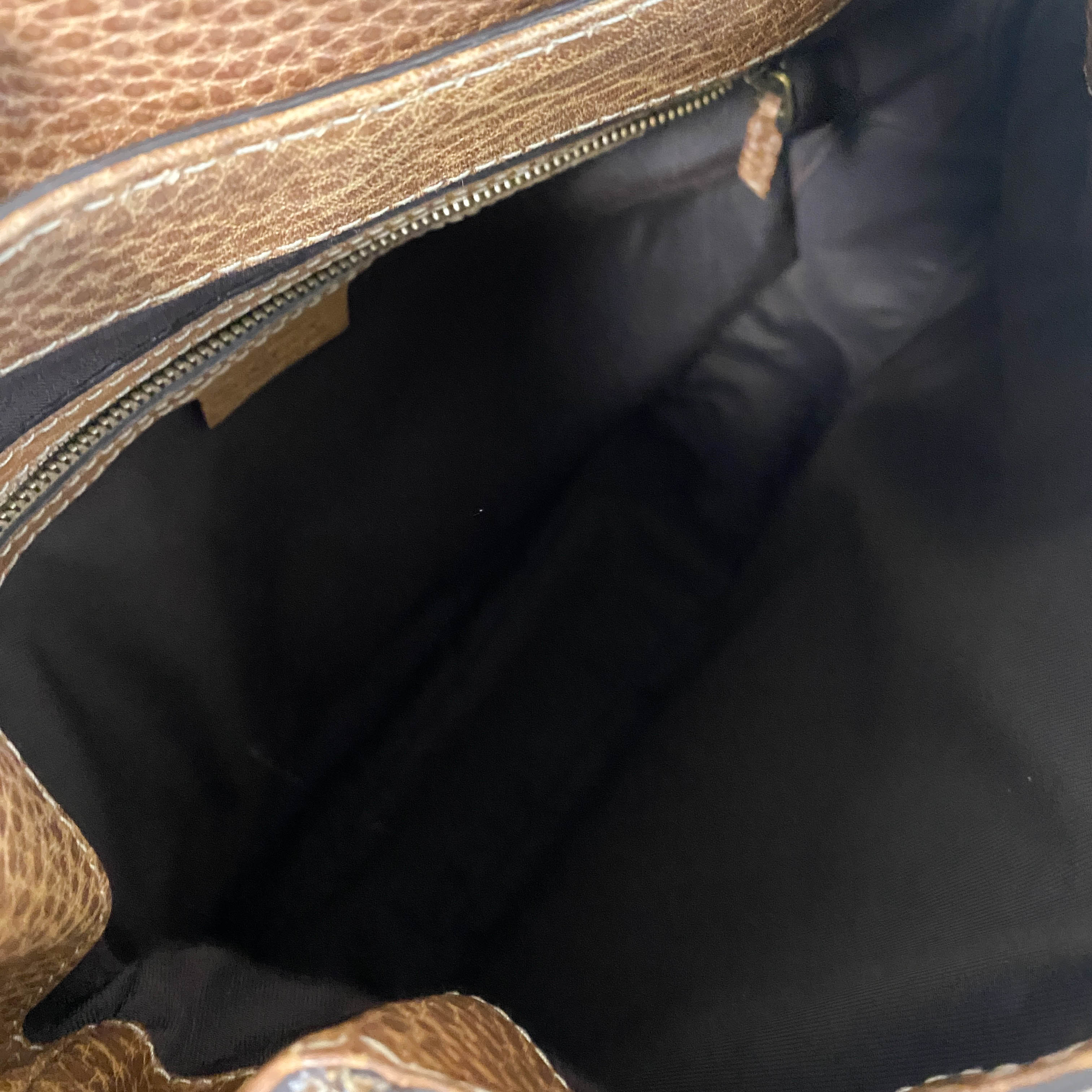 Horsebit Brown Leather and Canvas Hobo Shoulder Bag