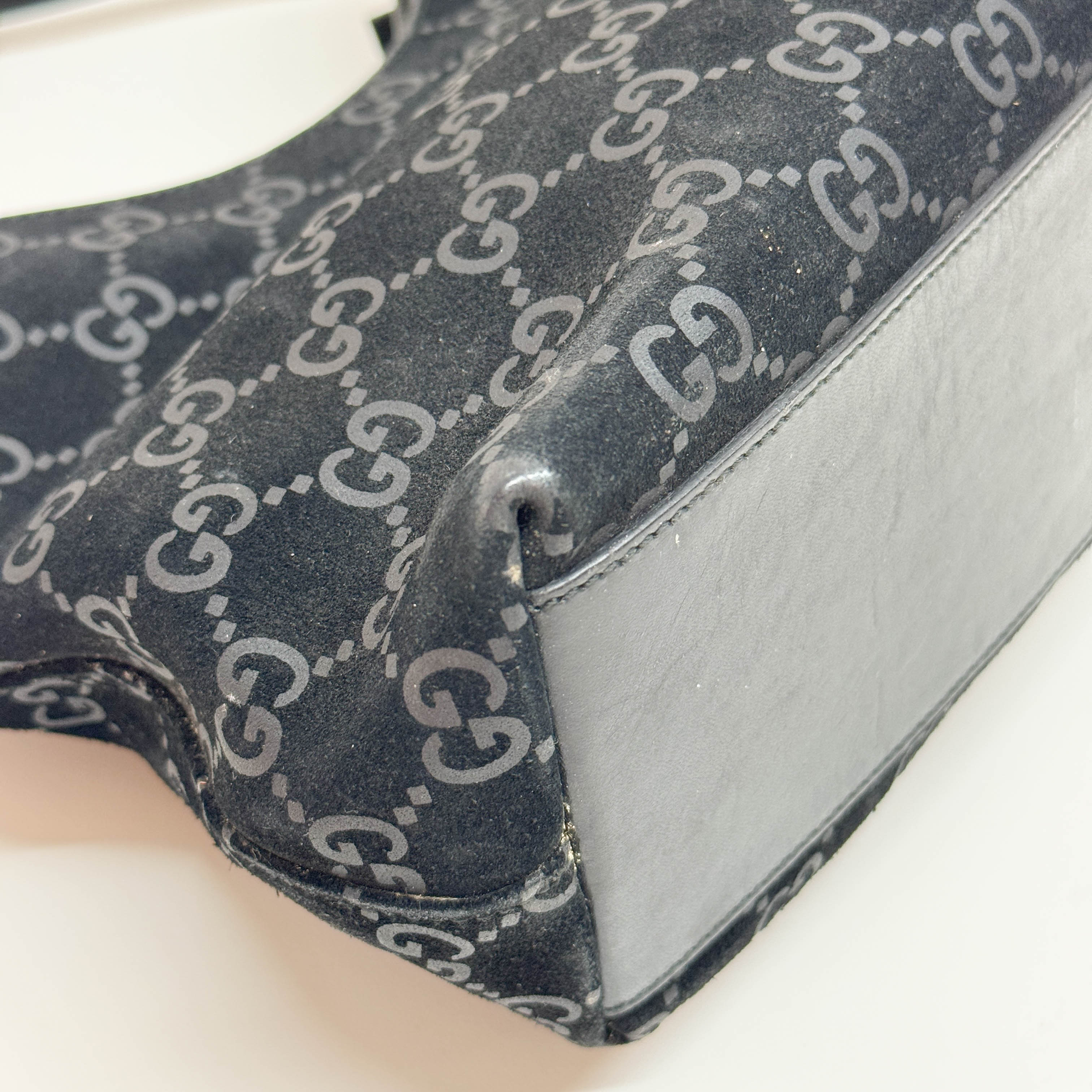 GG Black Canvas Suede Shoulder Bag