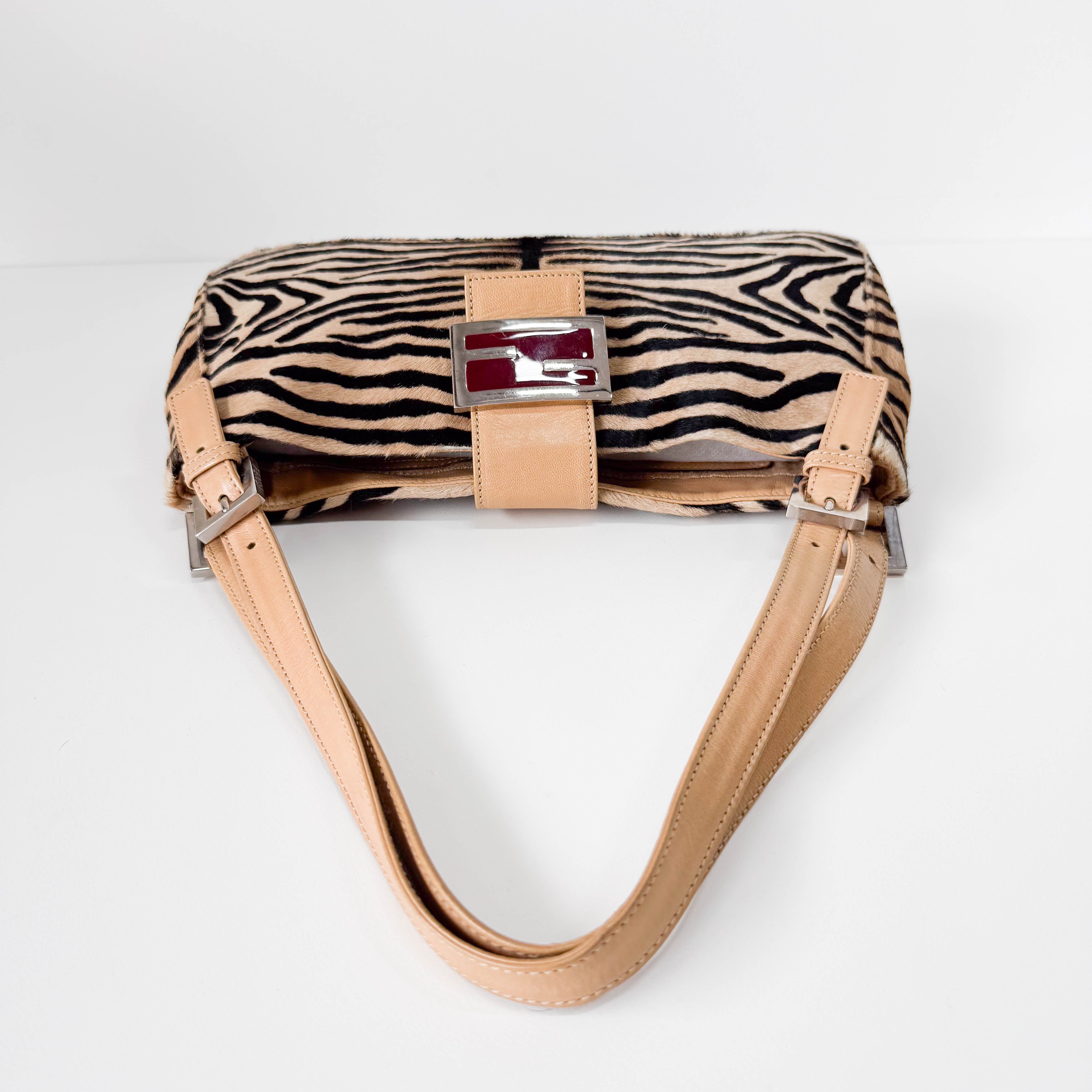 Brown Zebra Print Pony Hair Shoulder Bag