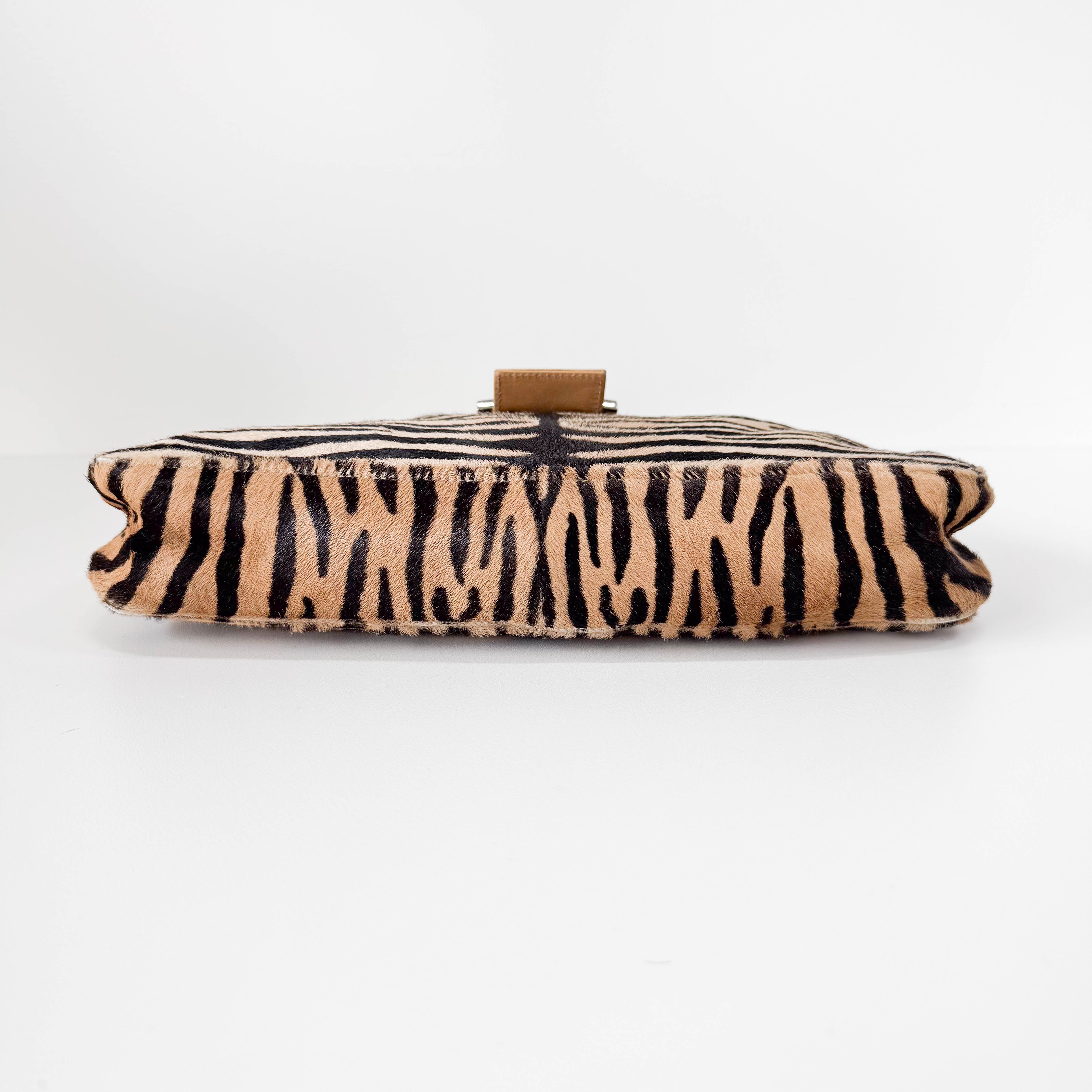 Brown Zebra Print Pony Hair Shoulder Bag