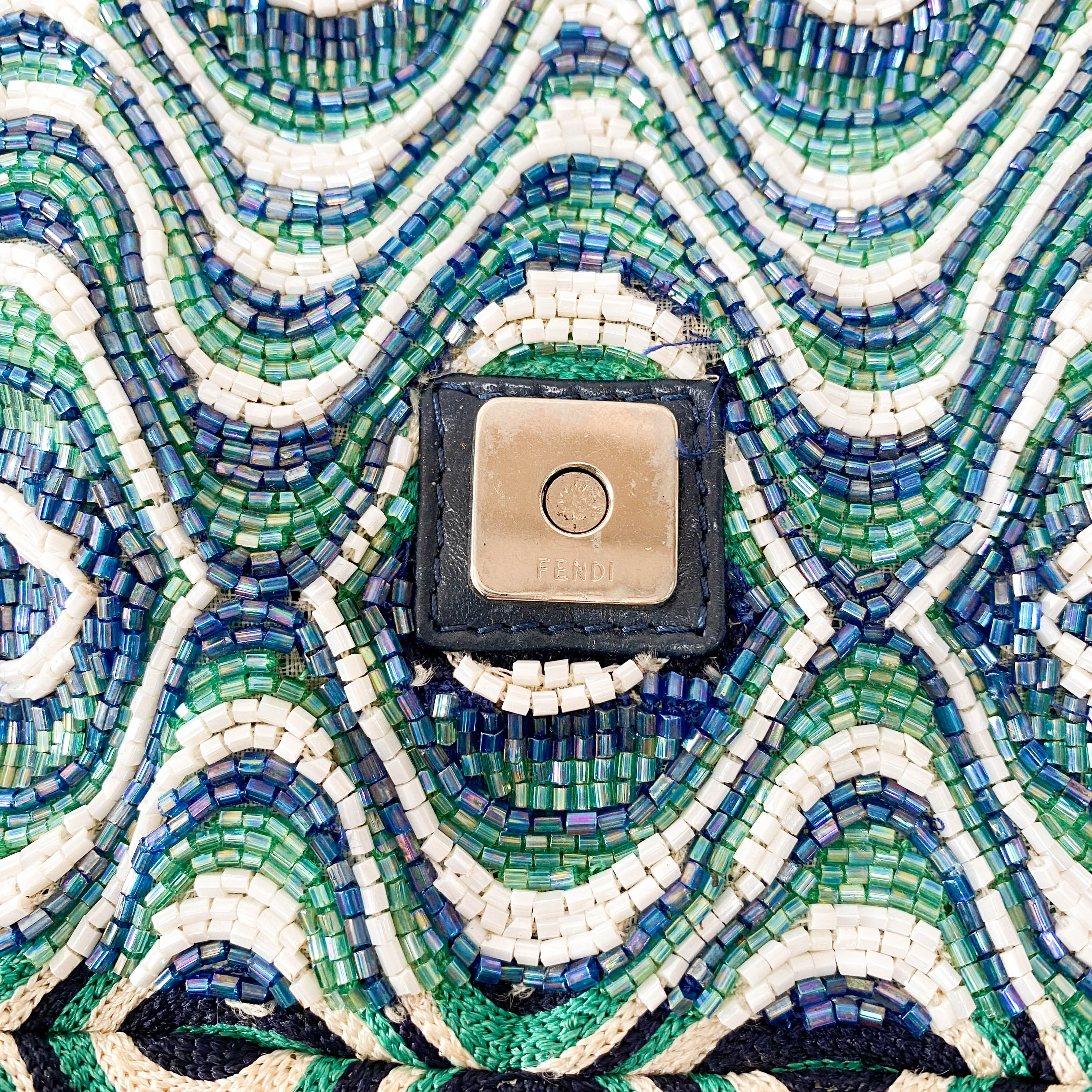 Baguette Beaded Green Geometric Pattern Shoulder Bag