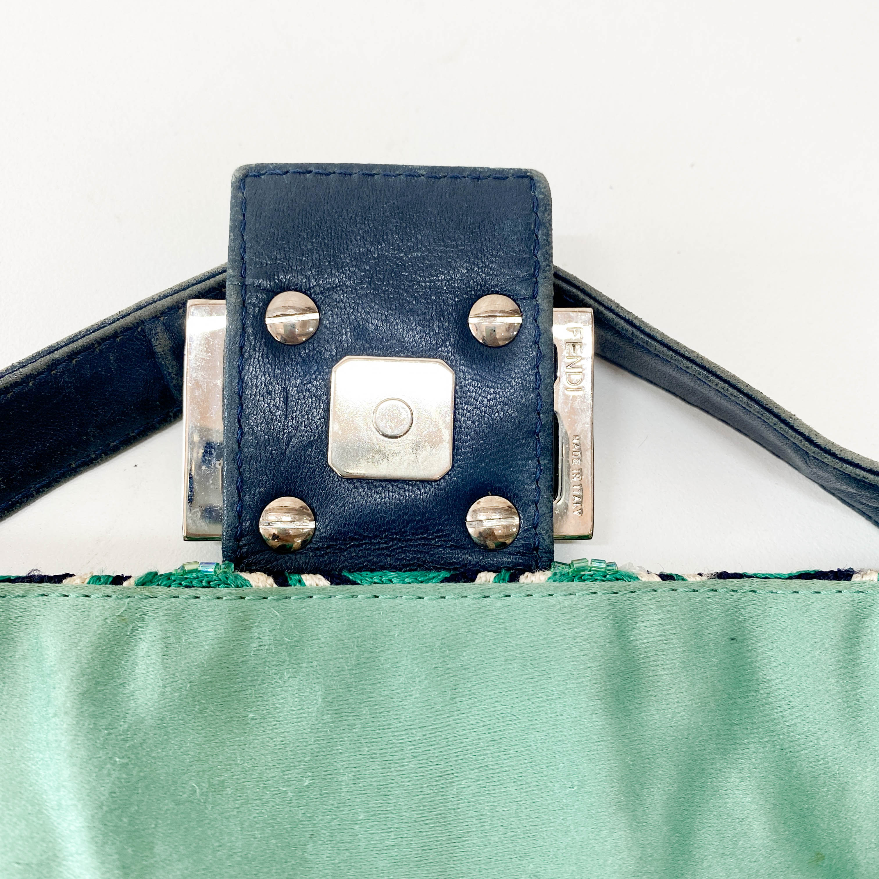 Baguette Beaded Green Geometric Pattern Shoulder Bag