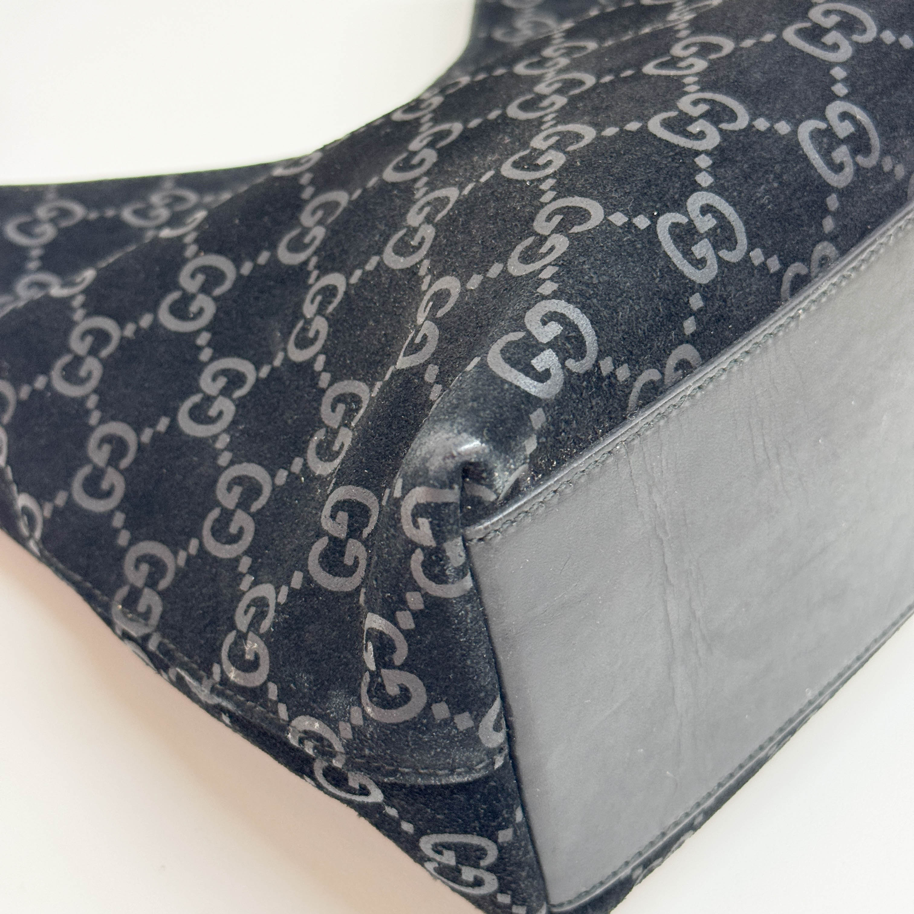 GG Black Canvas Suede Shoulder Bag