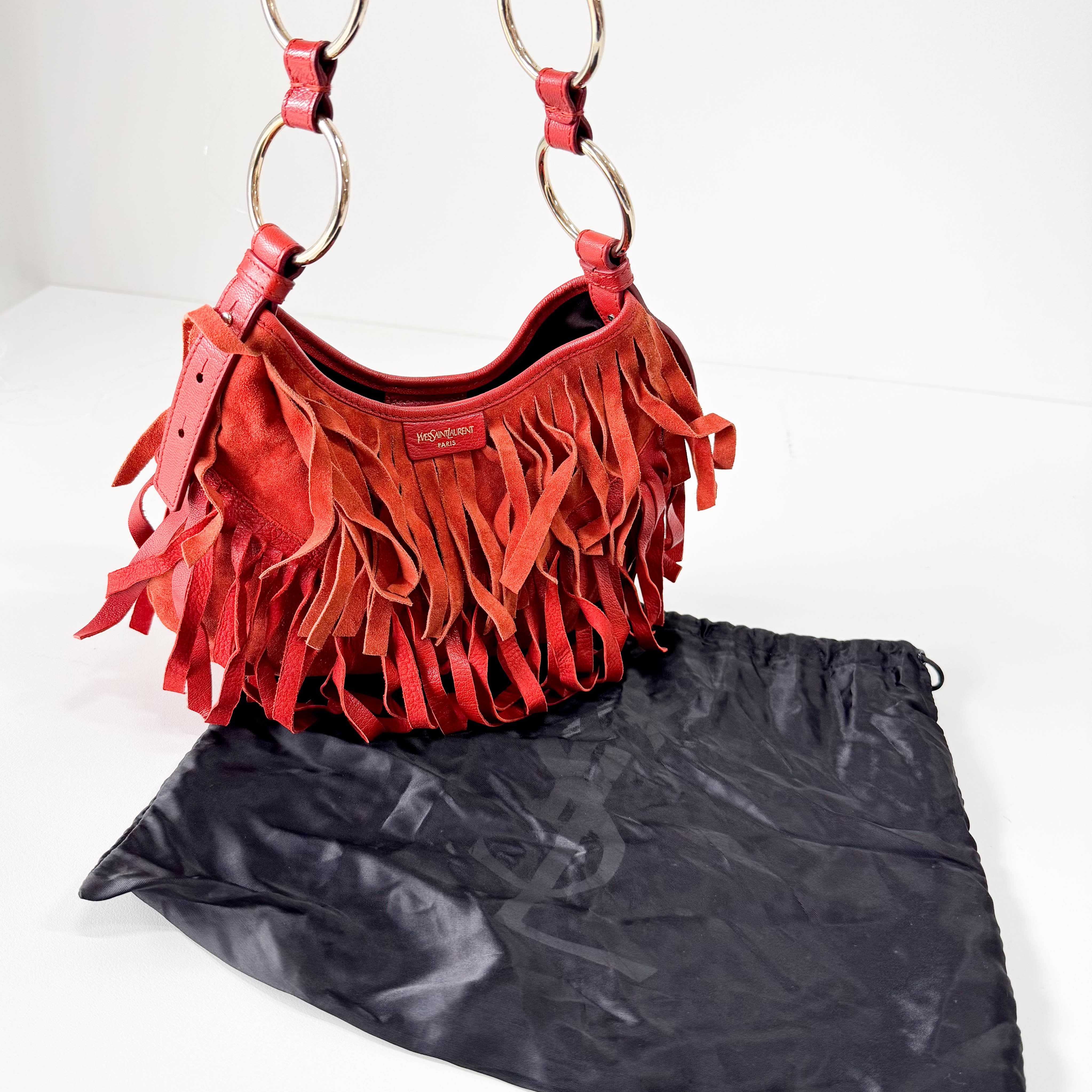 Rive Gauche Fringes Suede Shoulder Bag
