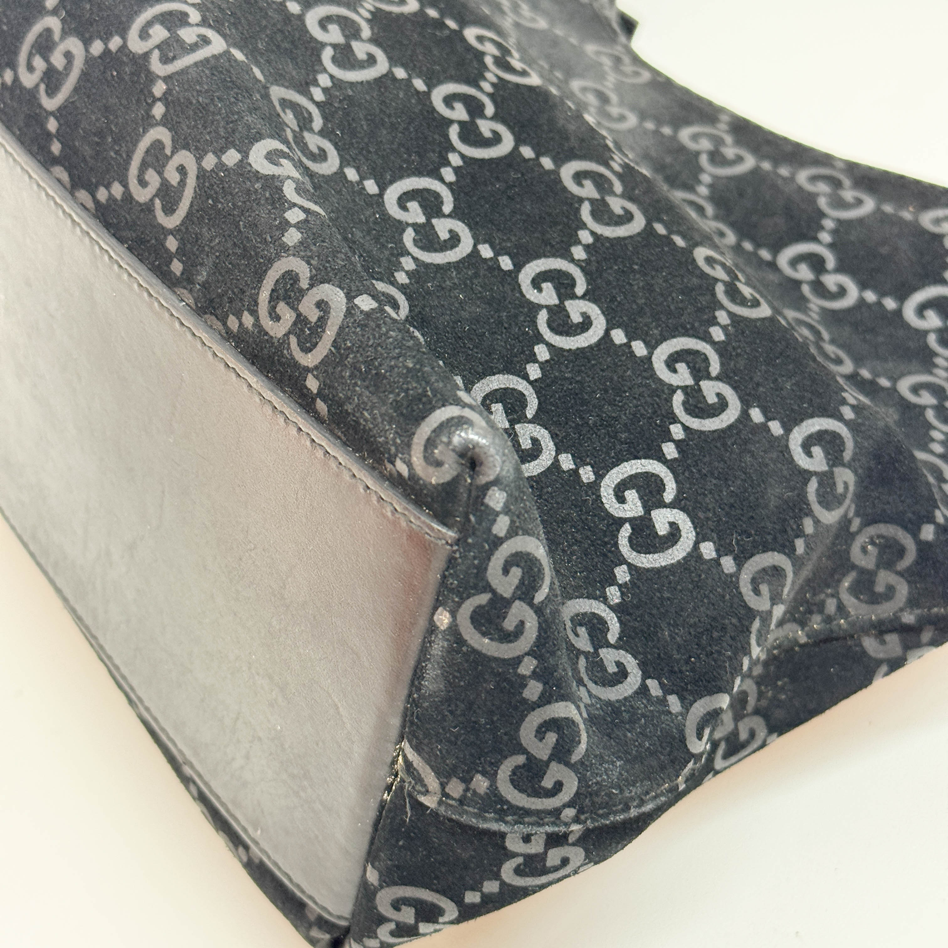 GG Black Canvas Suede Shoulder Bag