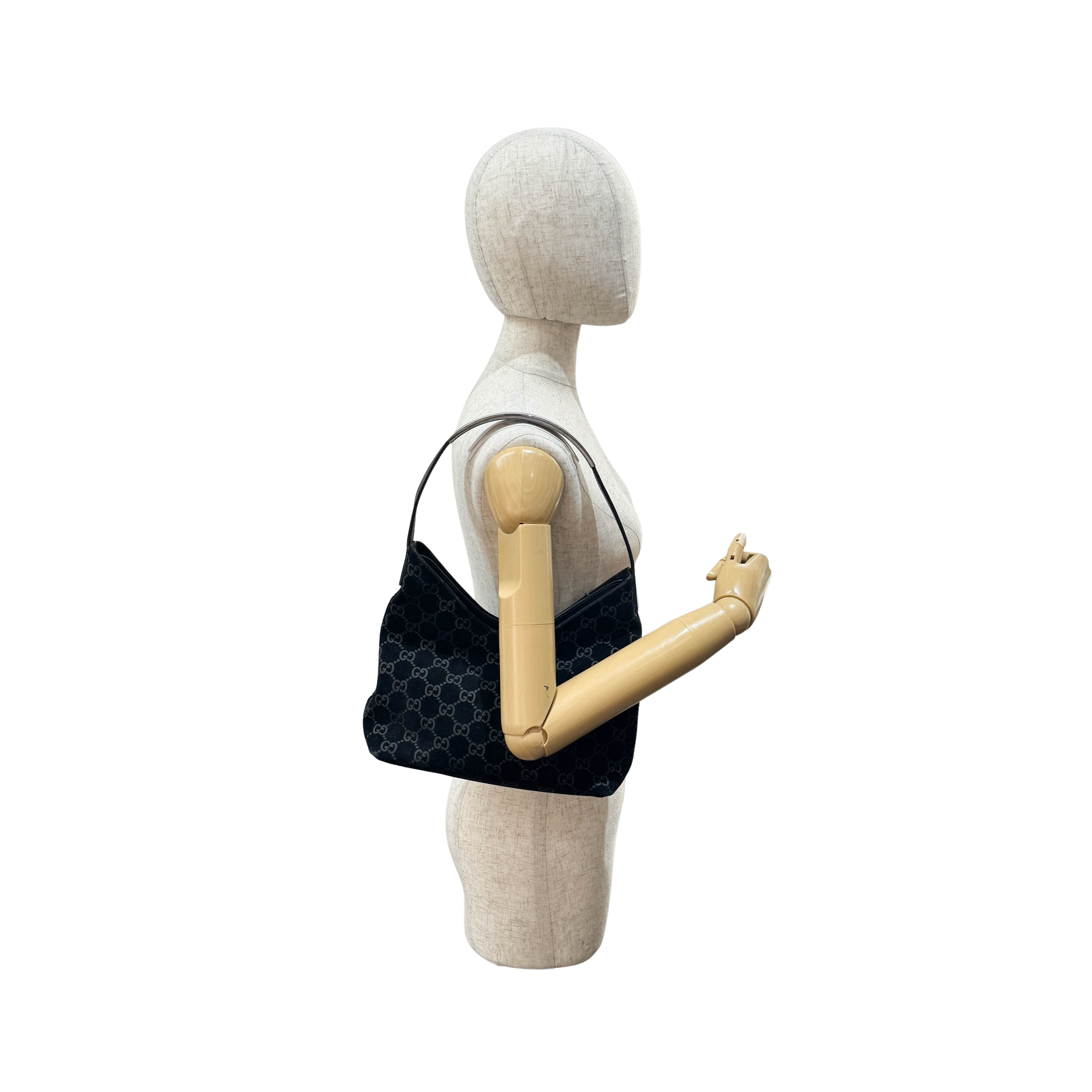 GG Black Canvas Suede Shoulder Bag