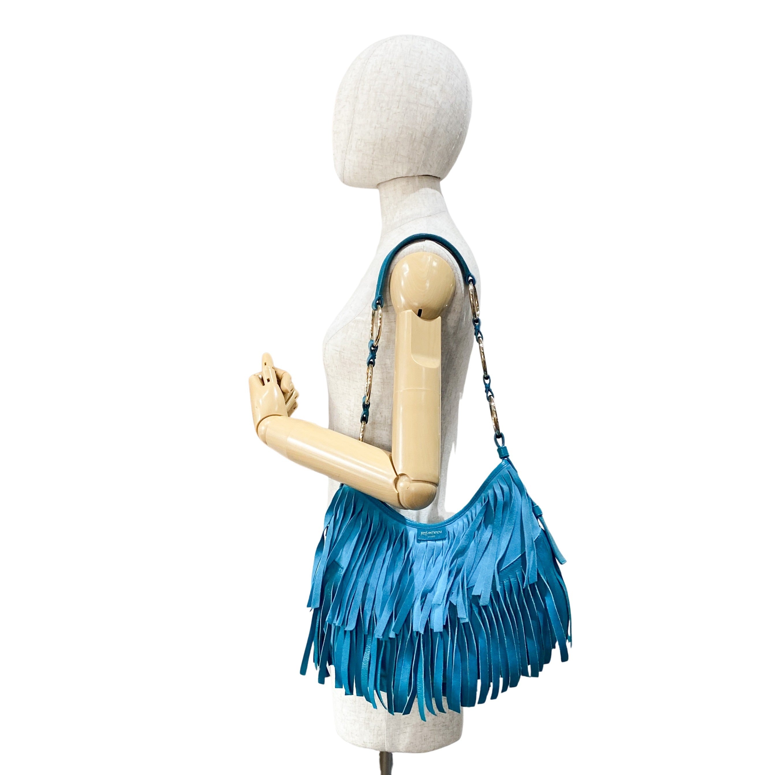 Saint Tropez Blue Leather & Suede Shoulder Bag