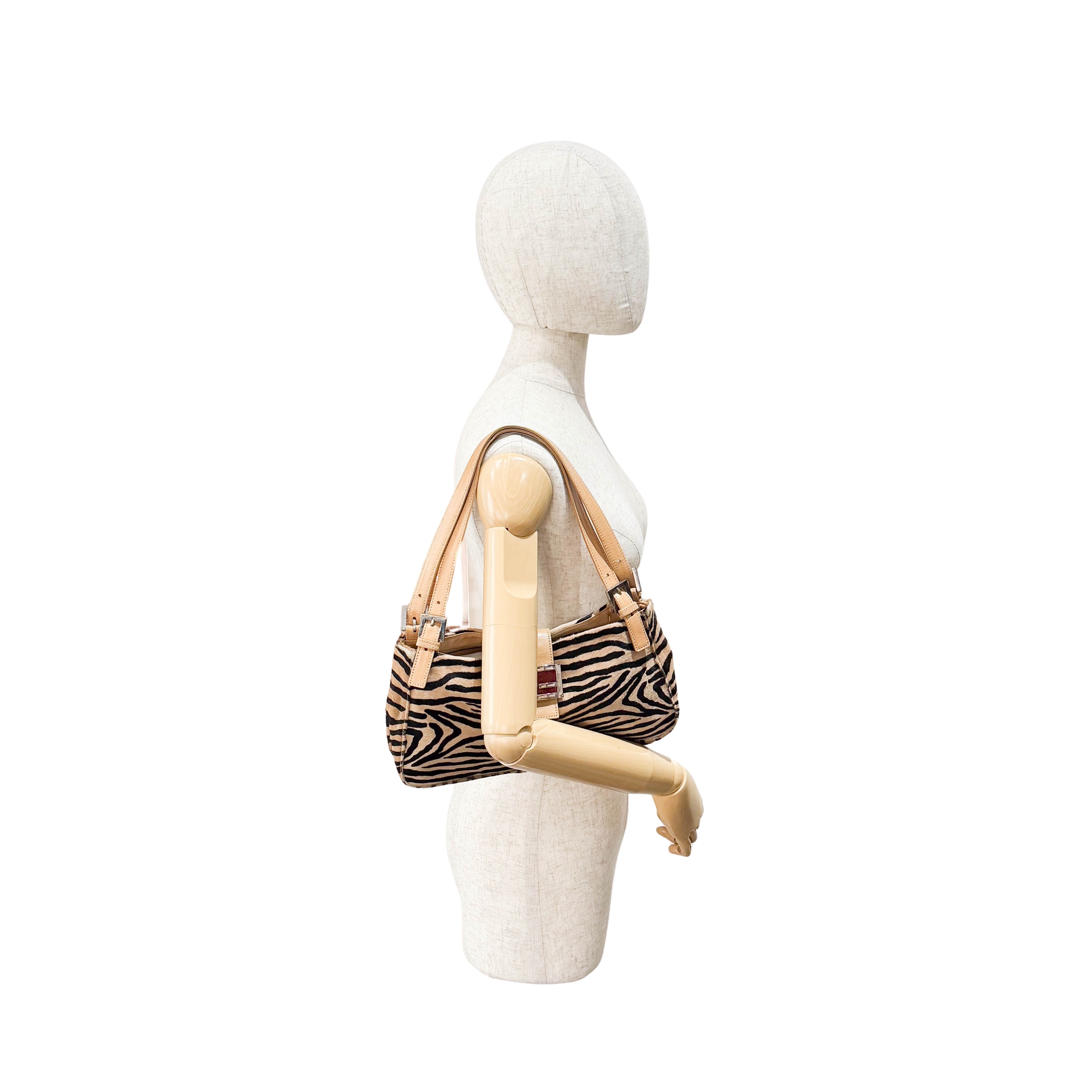 Brown Zebra Print Pony Hair Shoulder Bag