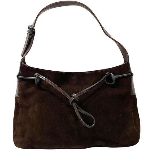 Horsebit Brown Suede Shoulder Bag