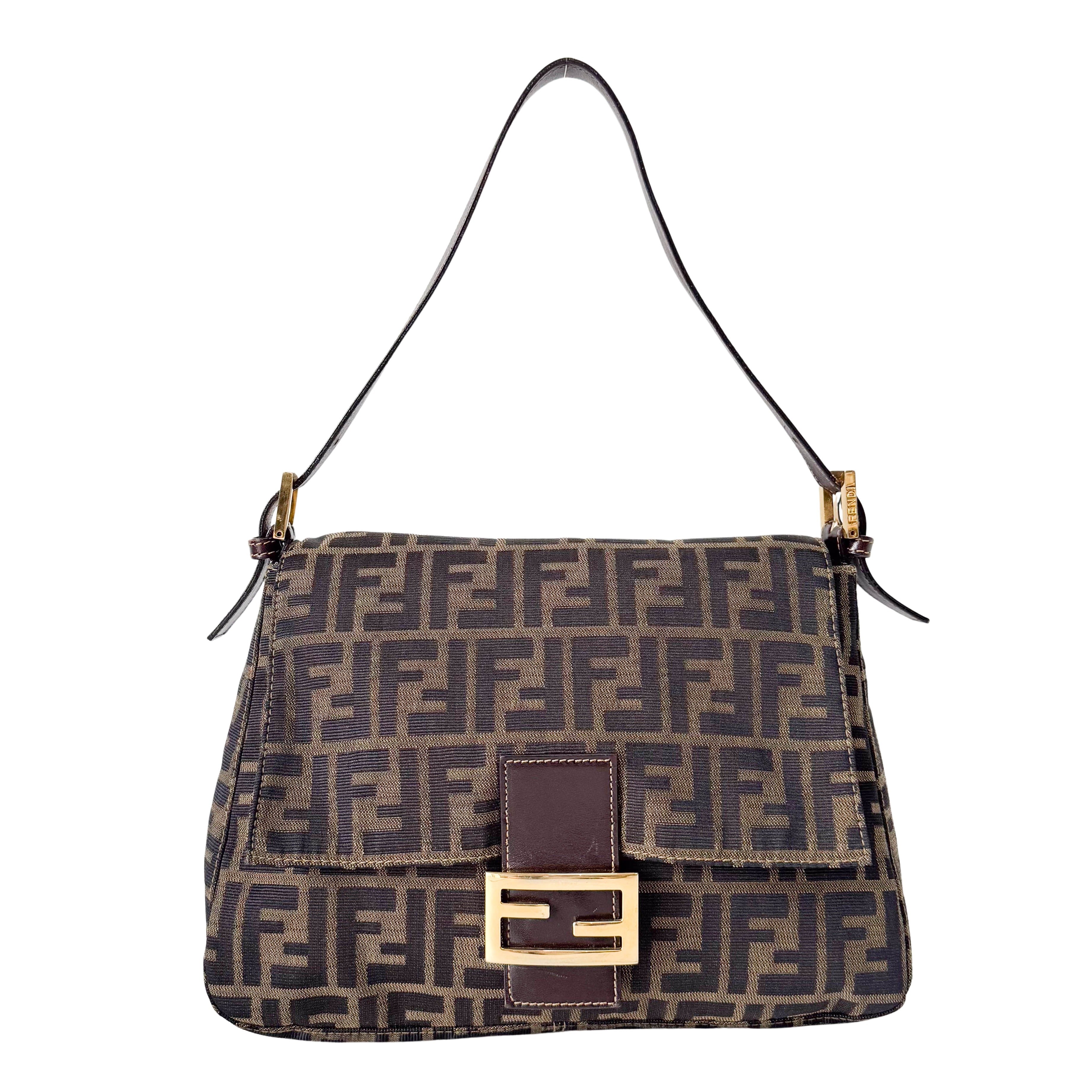 Mamma Baguette Brown Zucca Canvas Shoulder Bag