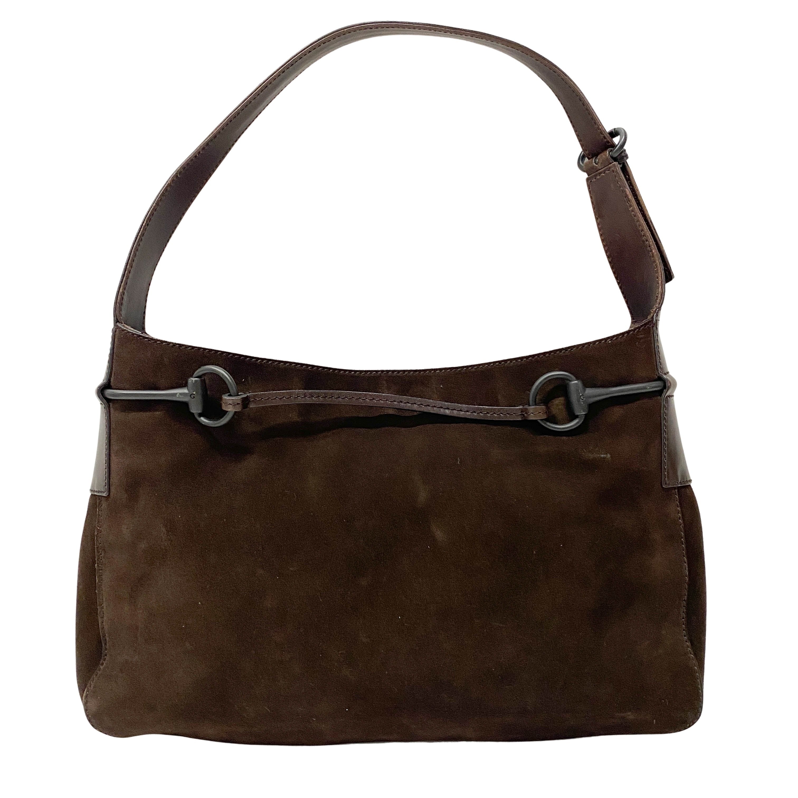 Horsebit Brown Suede Shoulder Bag