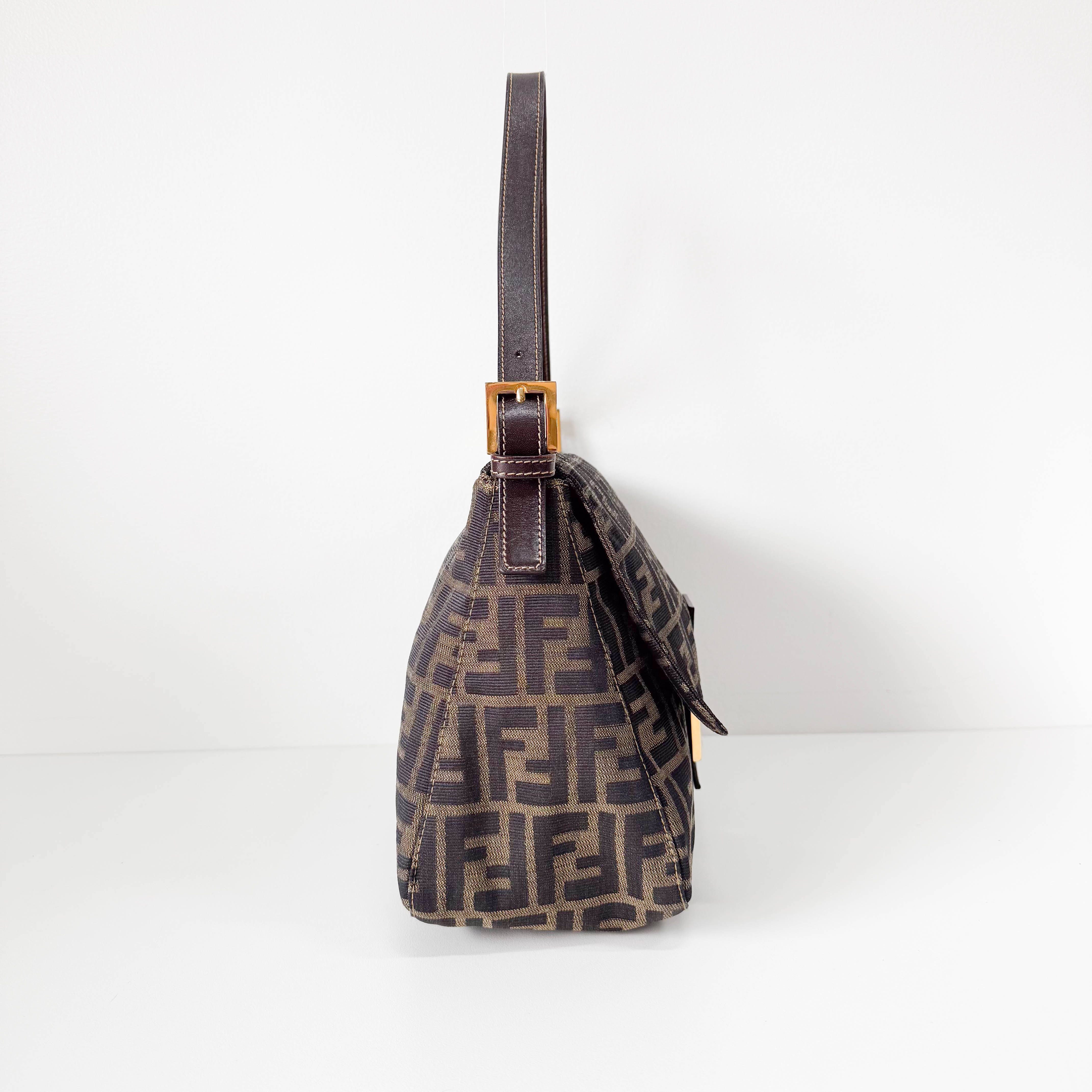 Mamma Baguette Brown Zucca Canvas Shoulder Bag
