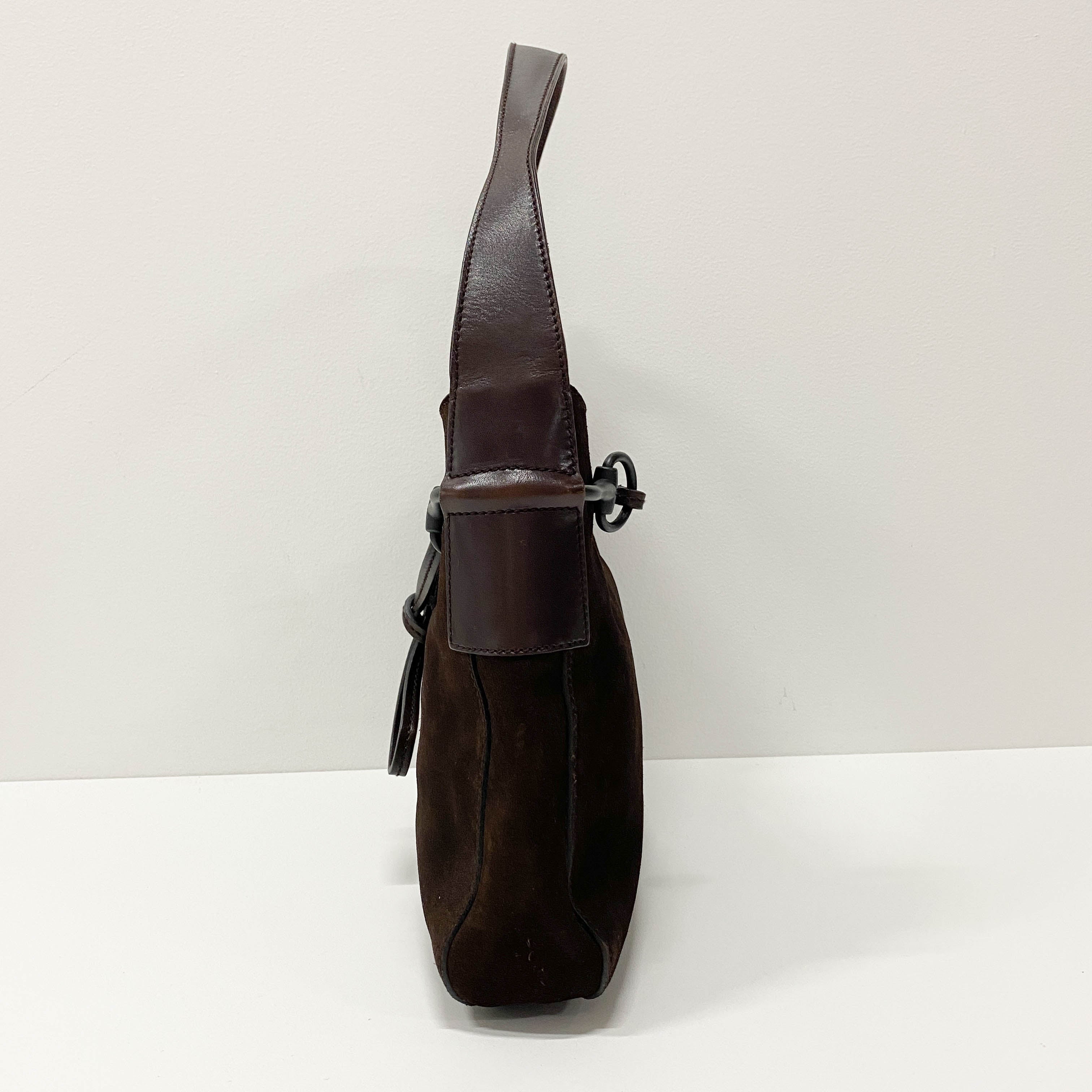 Horsebit Brown Suede Shoulder Bag