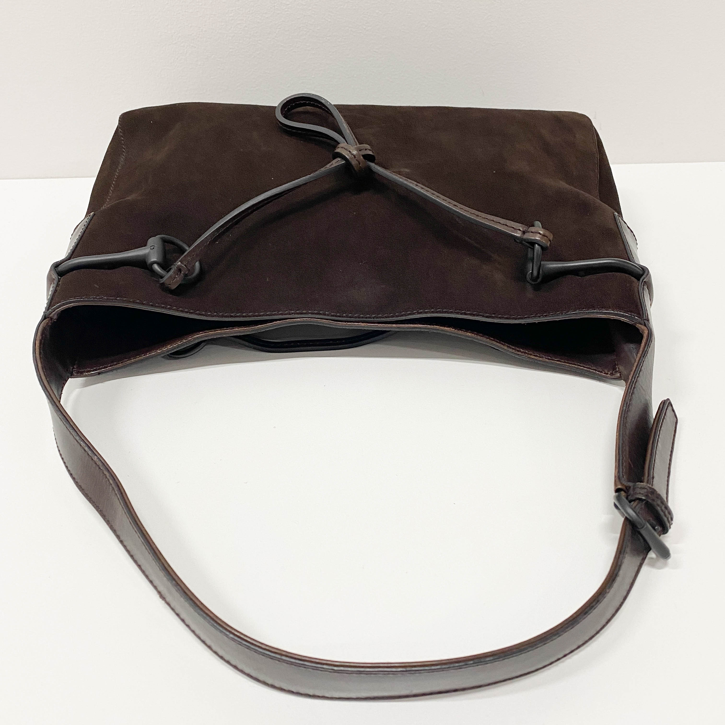 Horsebit Brown Suede Shoulder Bag