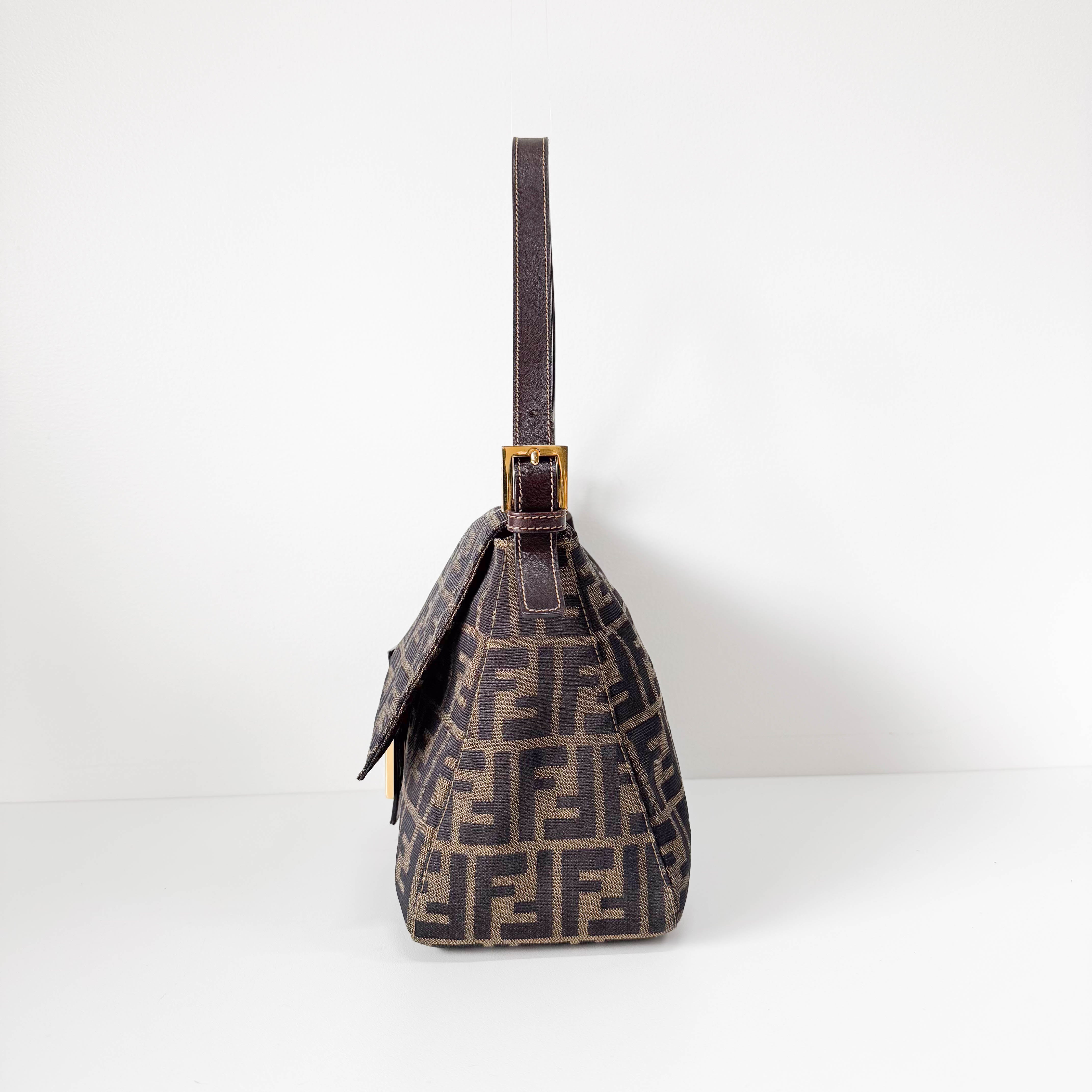 Mamma Baguette Brown Zucca Canvas Shoulder Bag