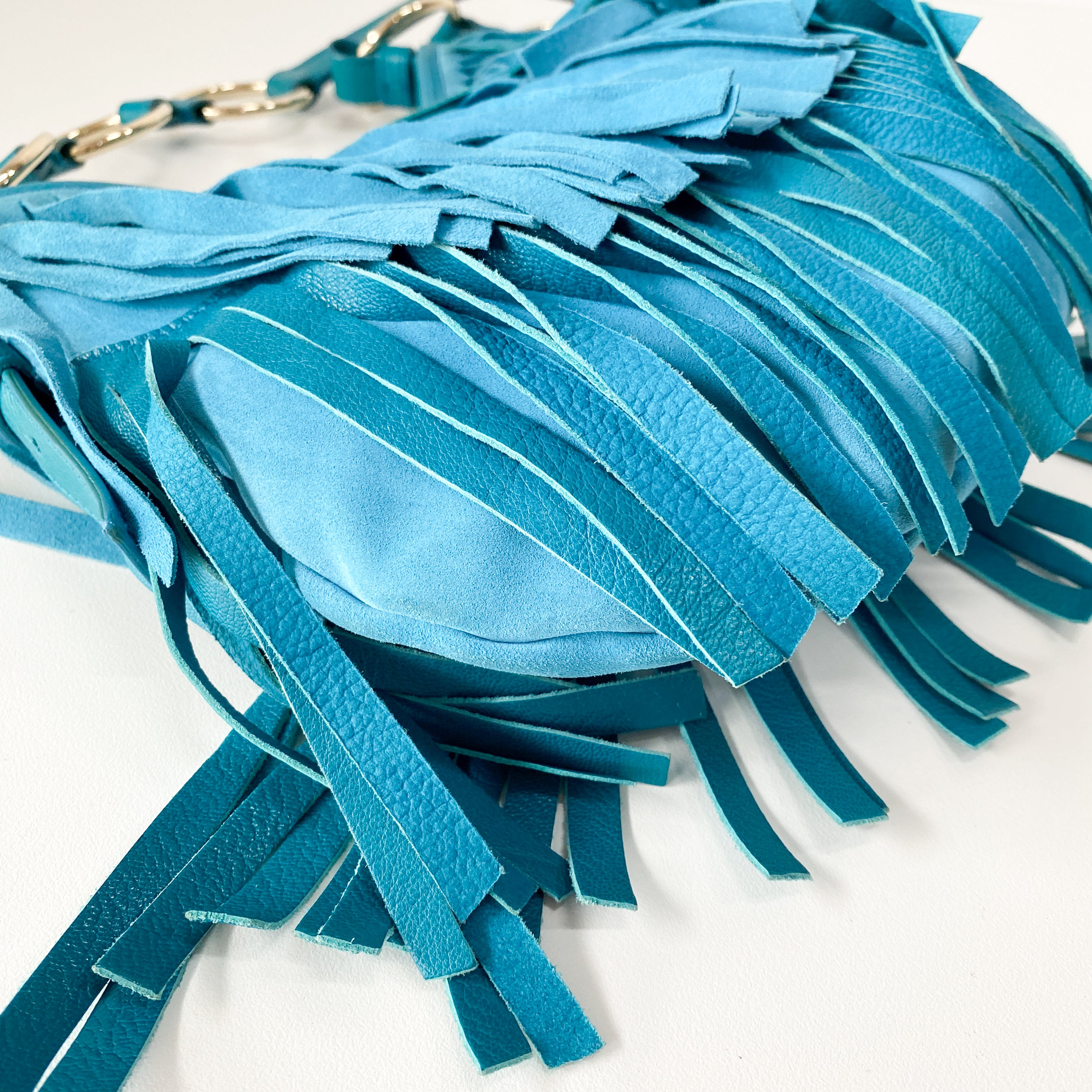 Saint Tropez Blue Leather & Suede Shoulder Bag