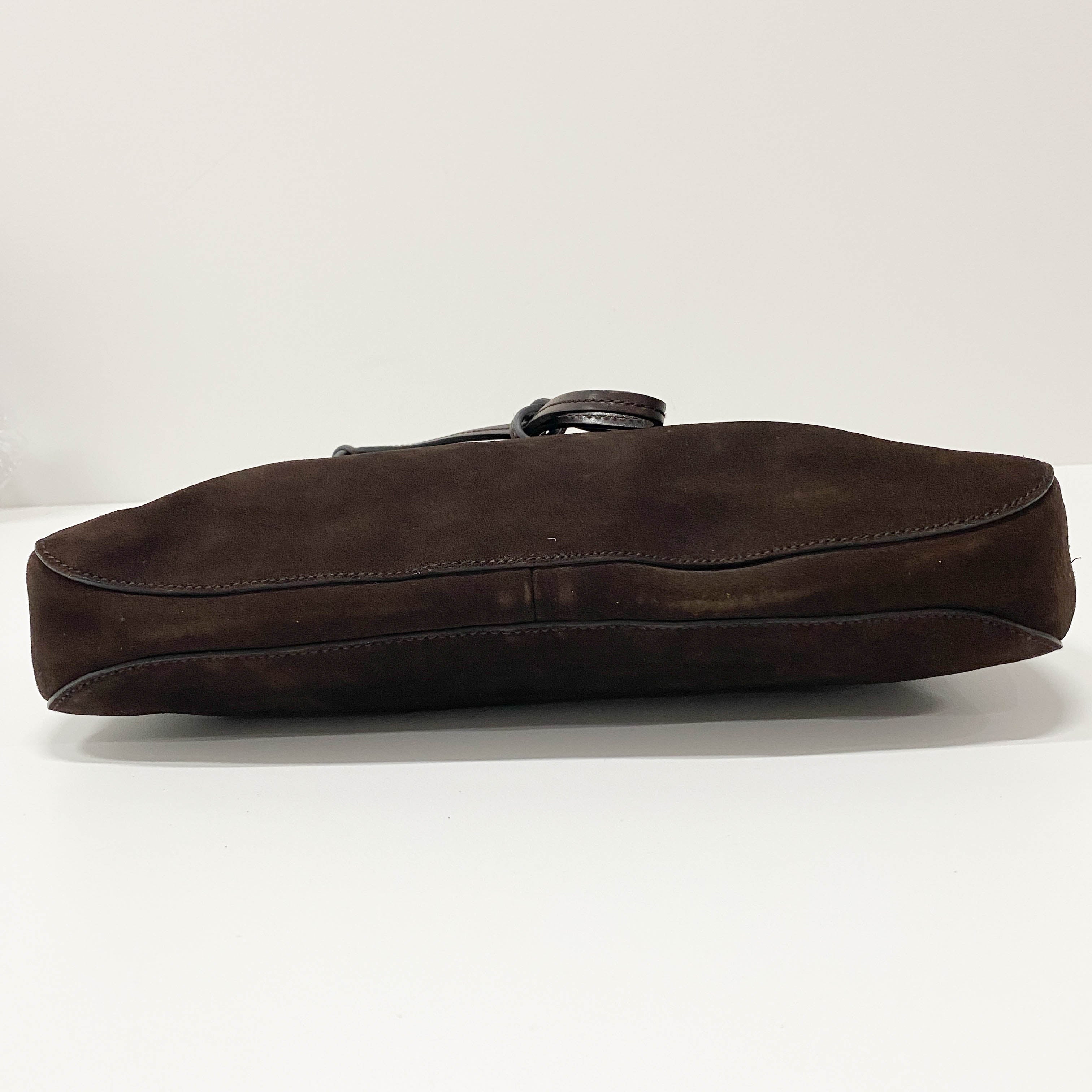 Horsebit Brown Suede Shoulder Bag