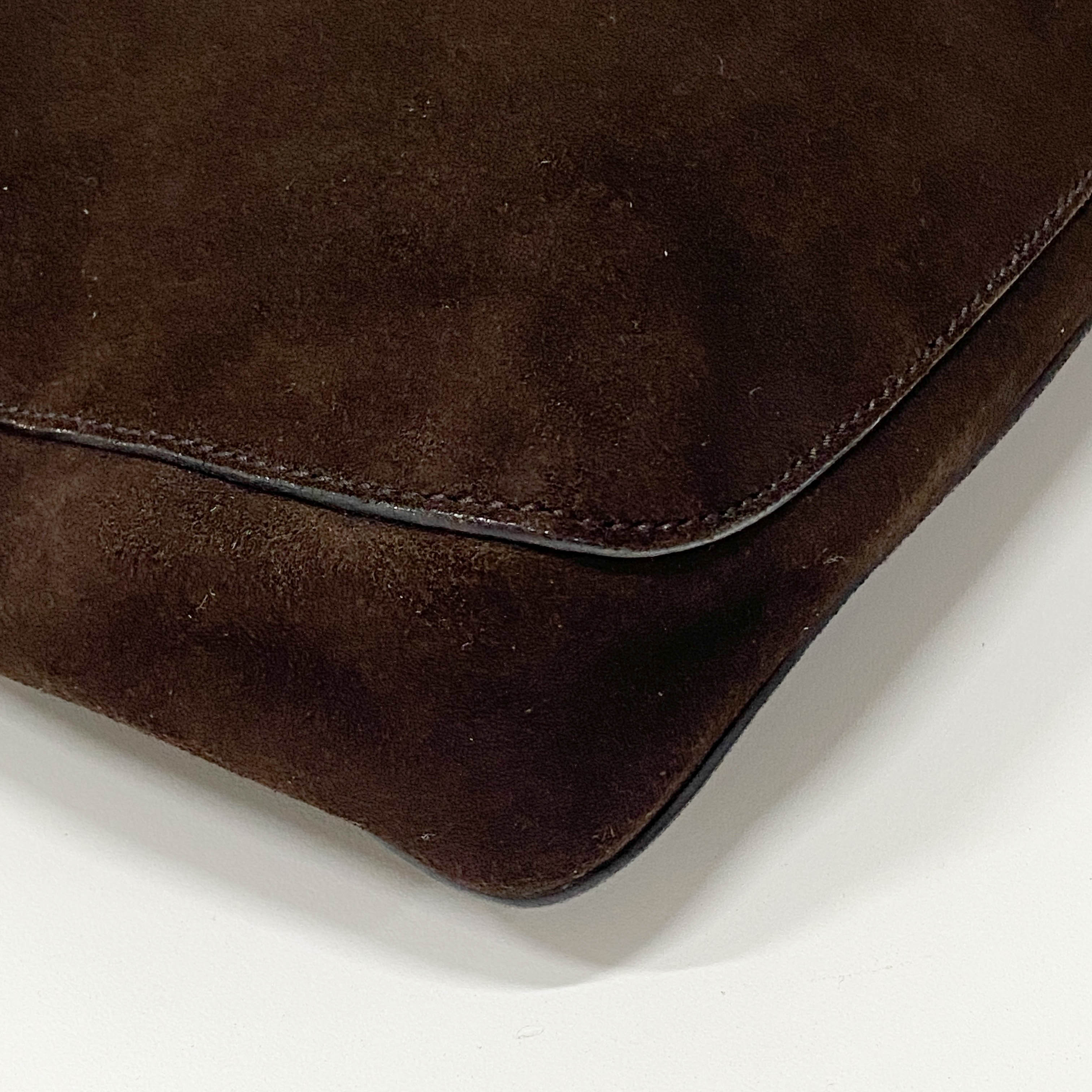 Horsebit Brown Suede Shoulder Bag