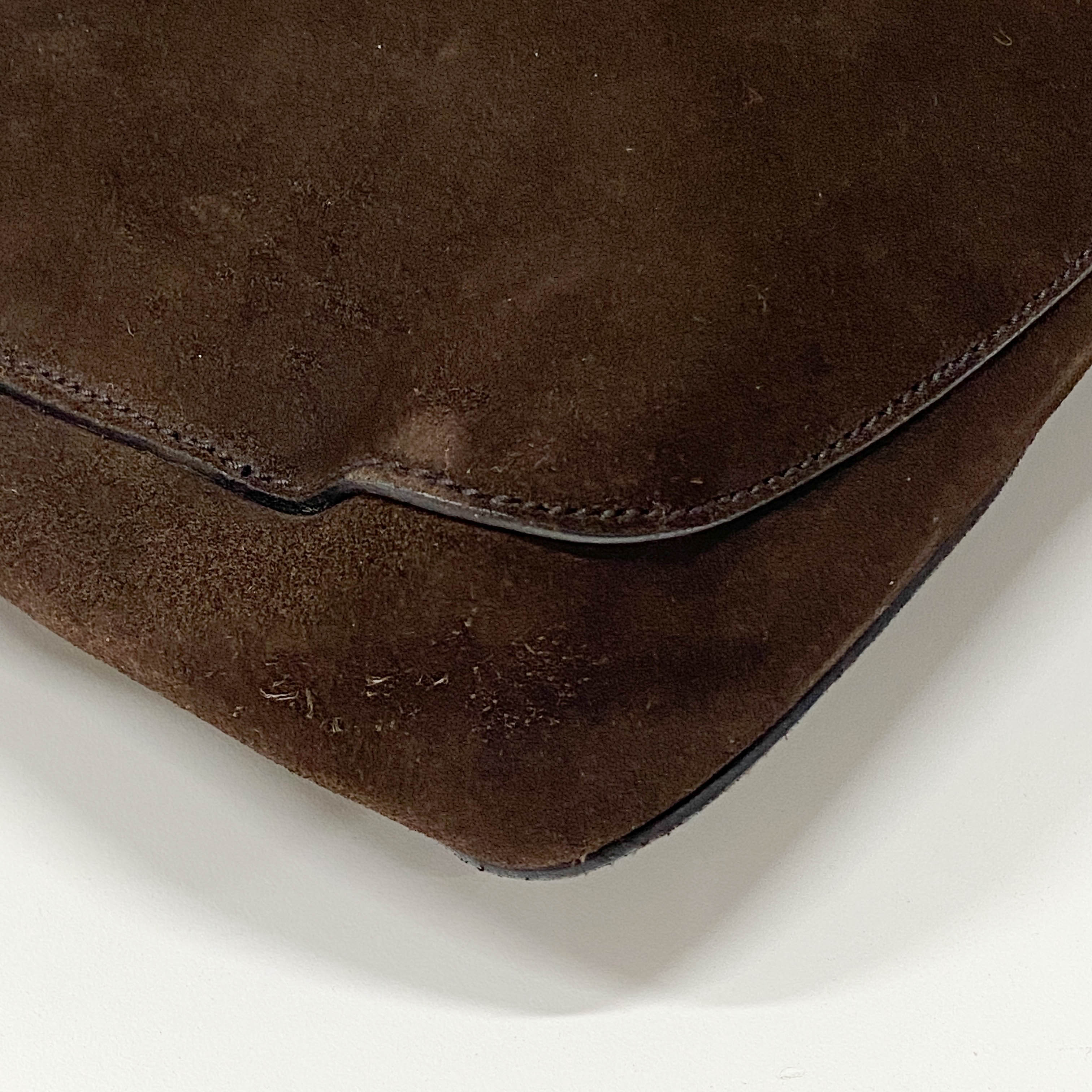 Horsebit Brown Suede Shoulder Bag