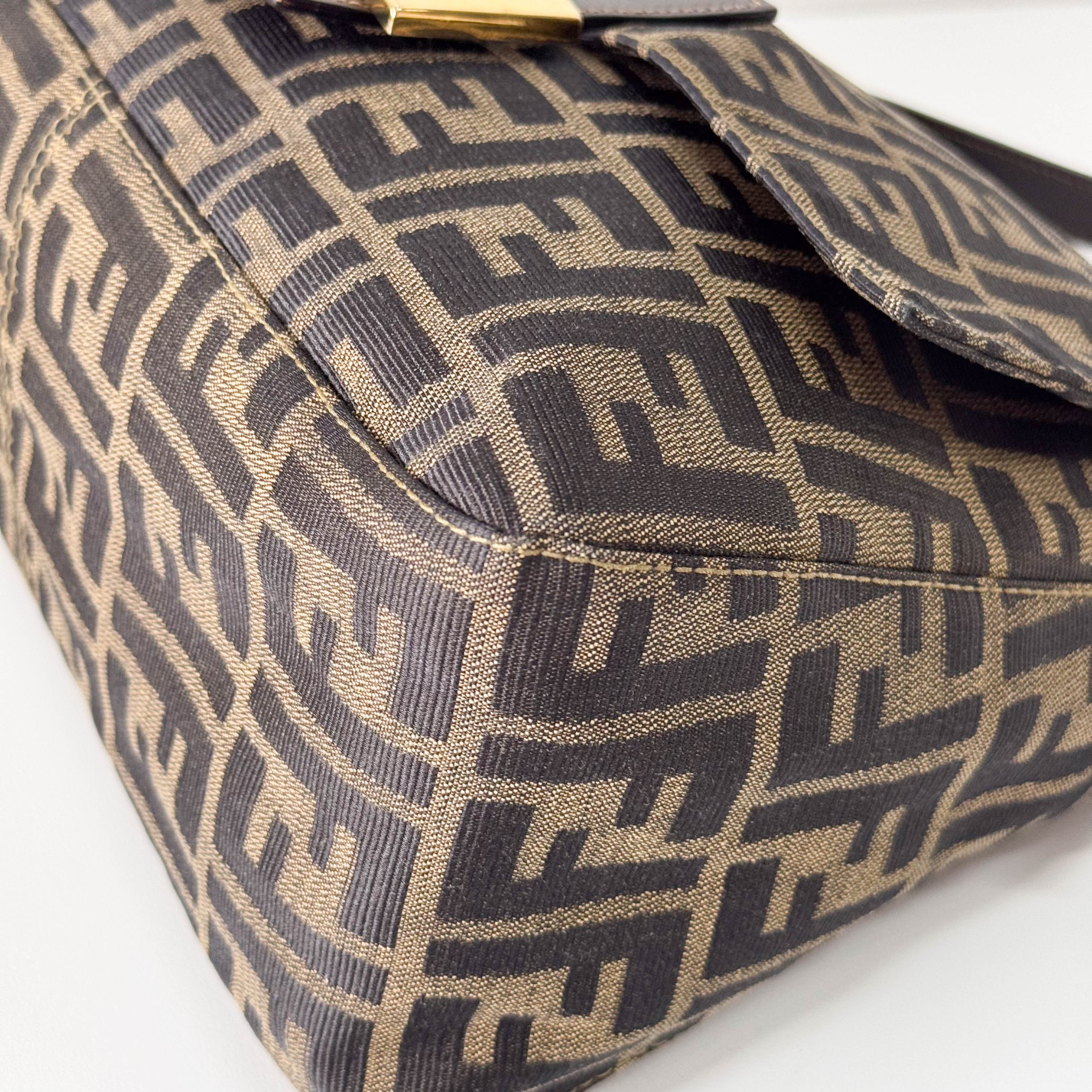 Mamma Baguette Brown Zucca Canvas Shoulder Bag