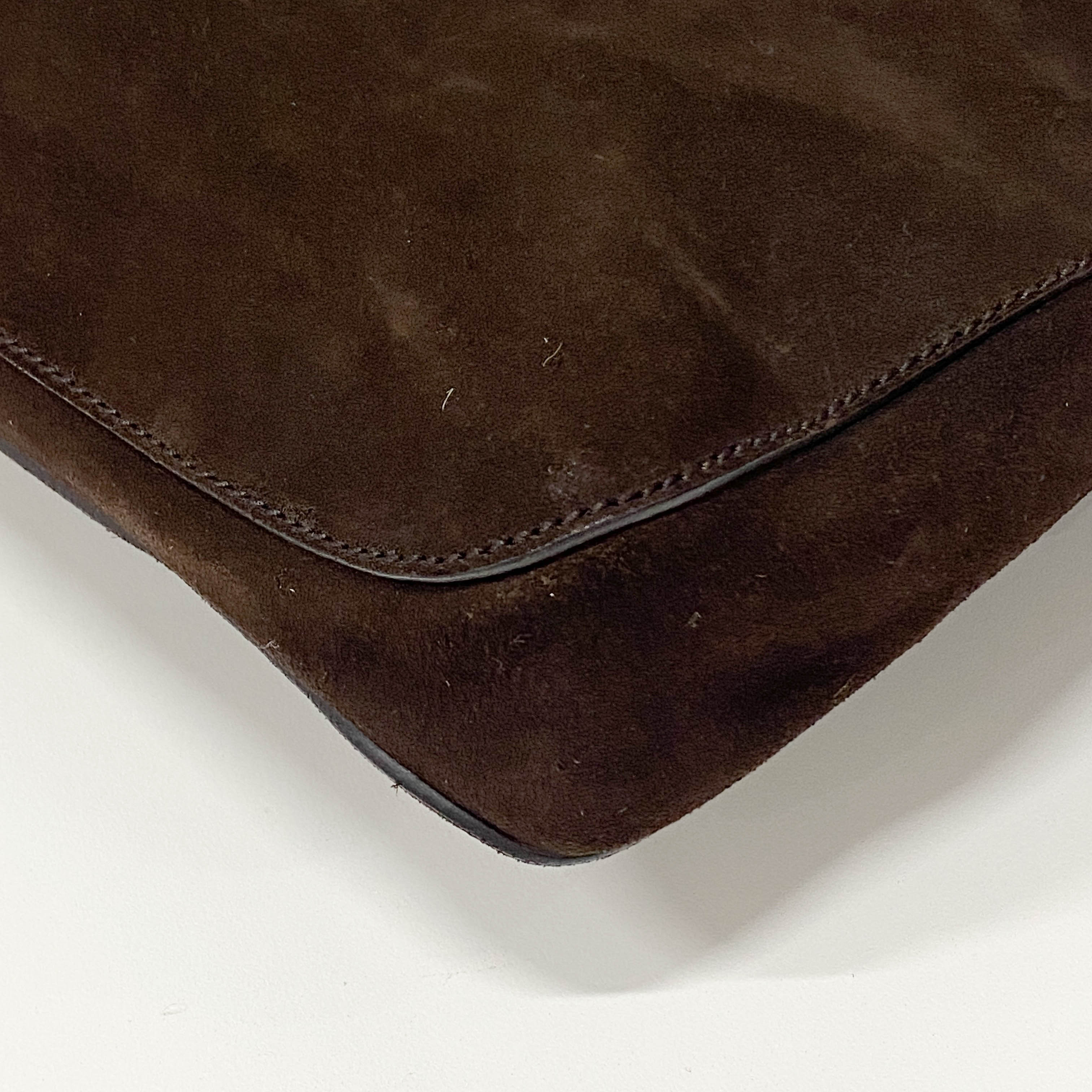 Horsebit Brown Suede Shoulder Bag