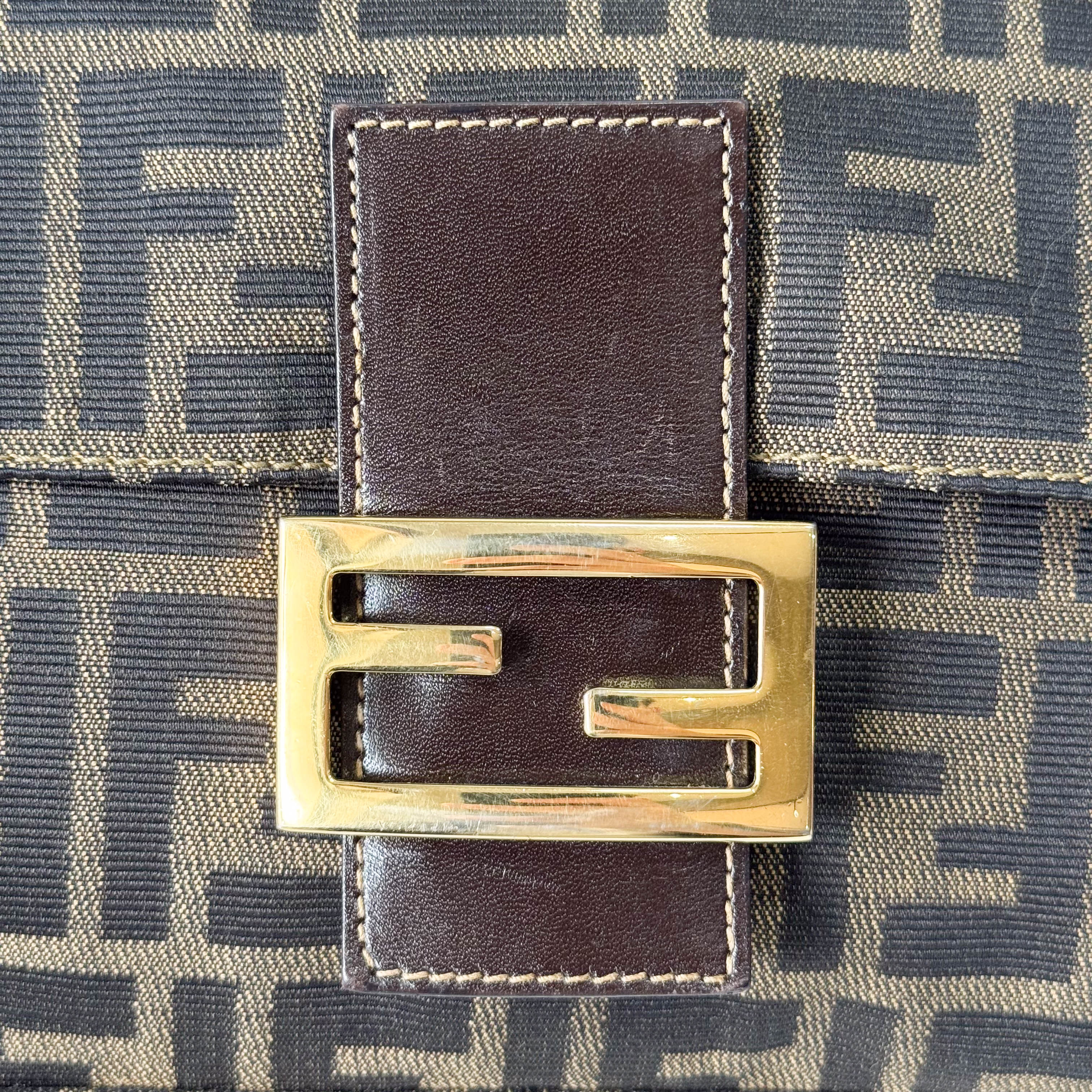 Mamma Baguette Brown Zucca Canvas Shoulder Bag