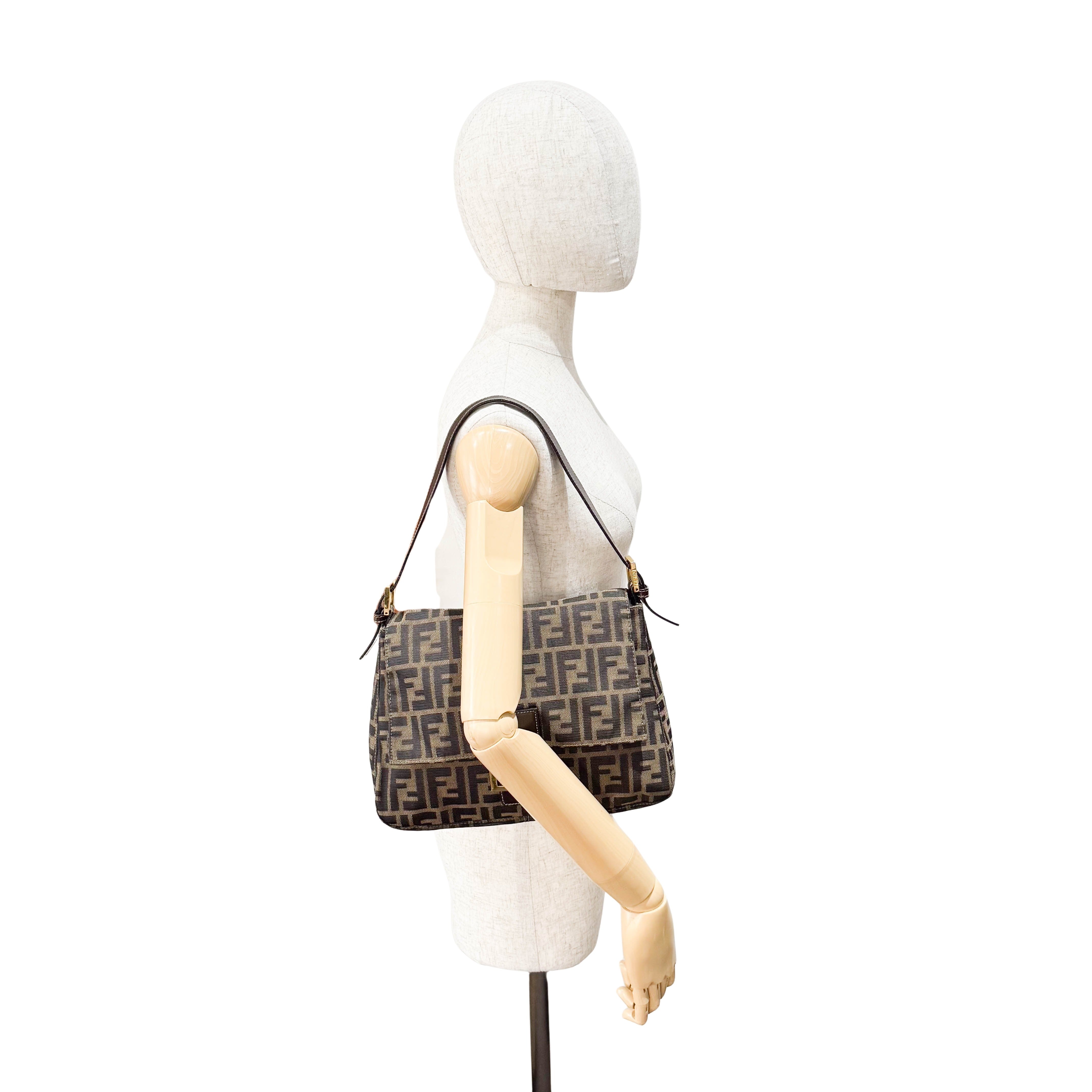 Mamma Baguette Brown Zucca Canvas Shoulder Bag